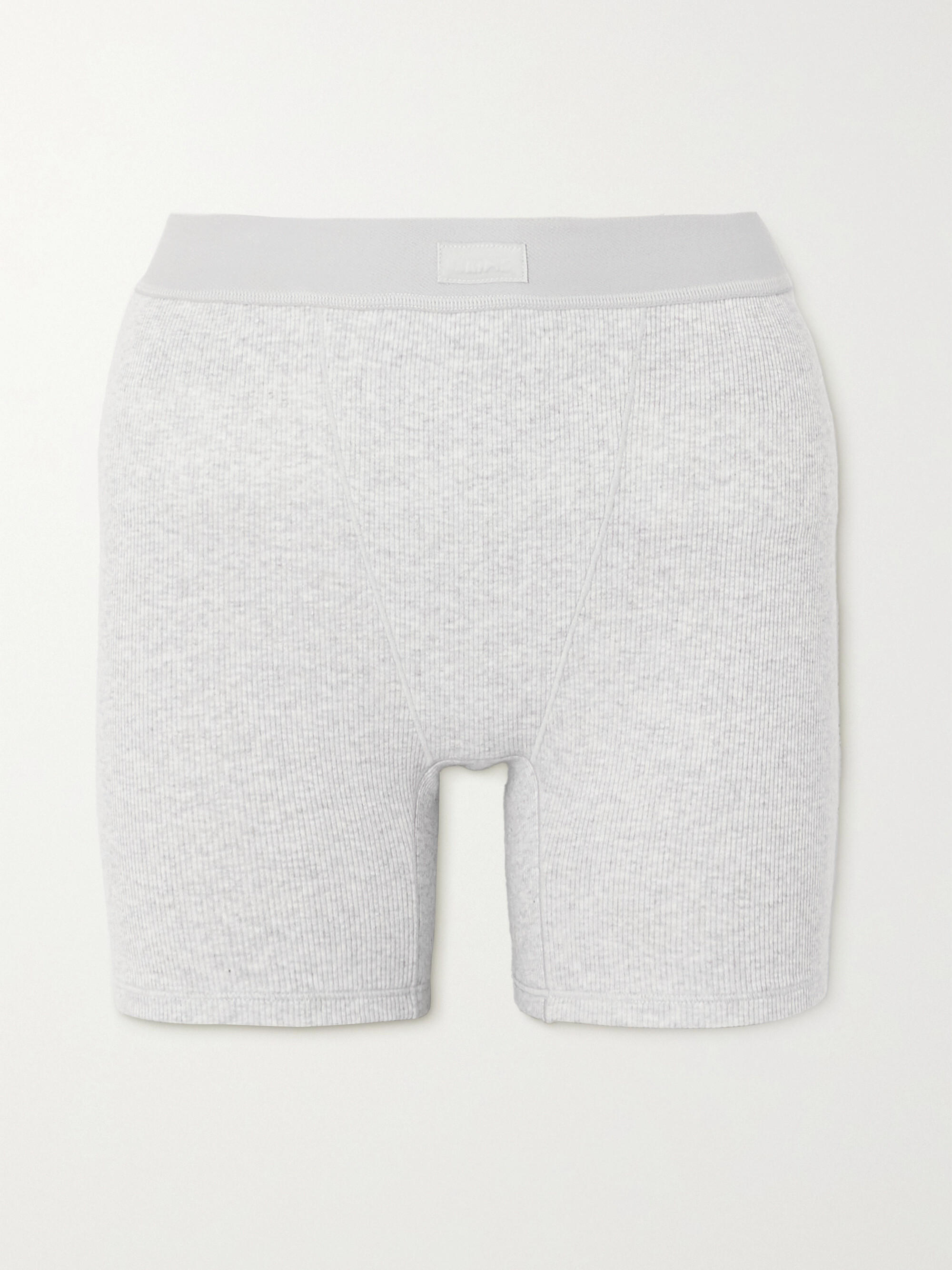 Skims Cotton Collection ribbed stretch-cotton jersey boxer shorts - Light Heather Grey