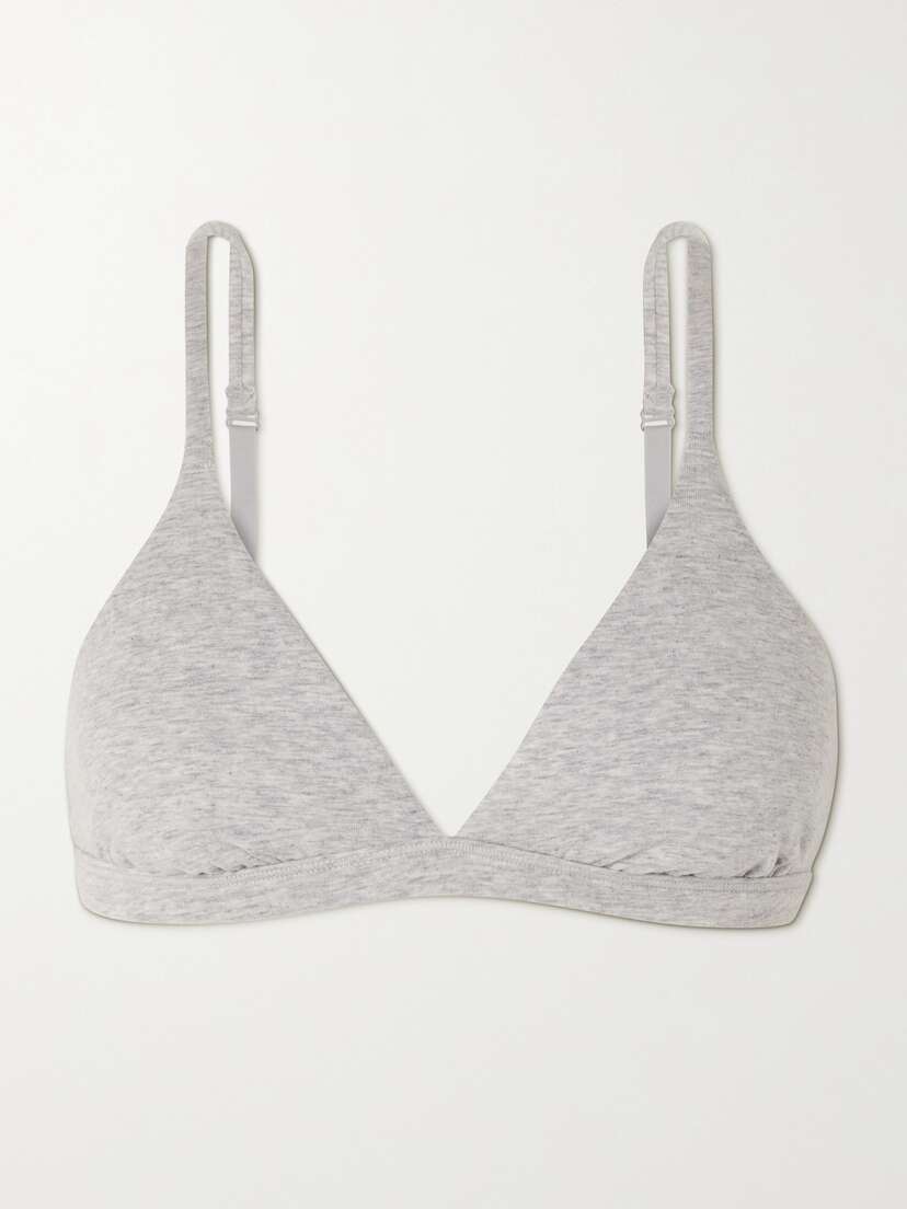 Skims Cotton-blend Jersey Triangle Bralette - Light Heather Grey