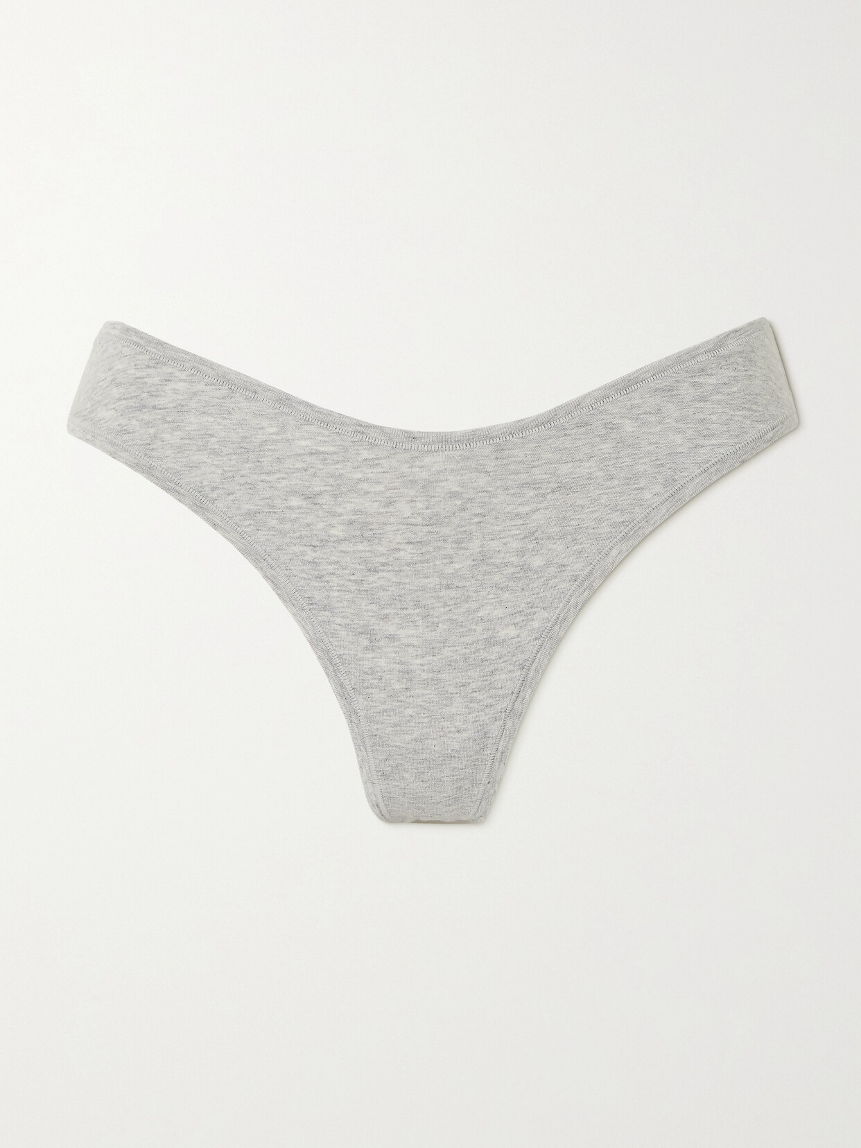 Skims Cotton Collection Cotton-blend Jersey Thong In Gray