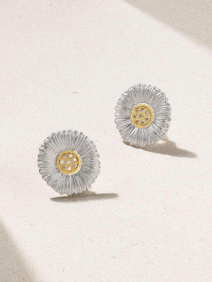 Buccellati Blossoms Sterling Silver And Gold Vermeil Diamond Earrings
