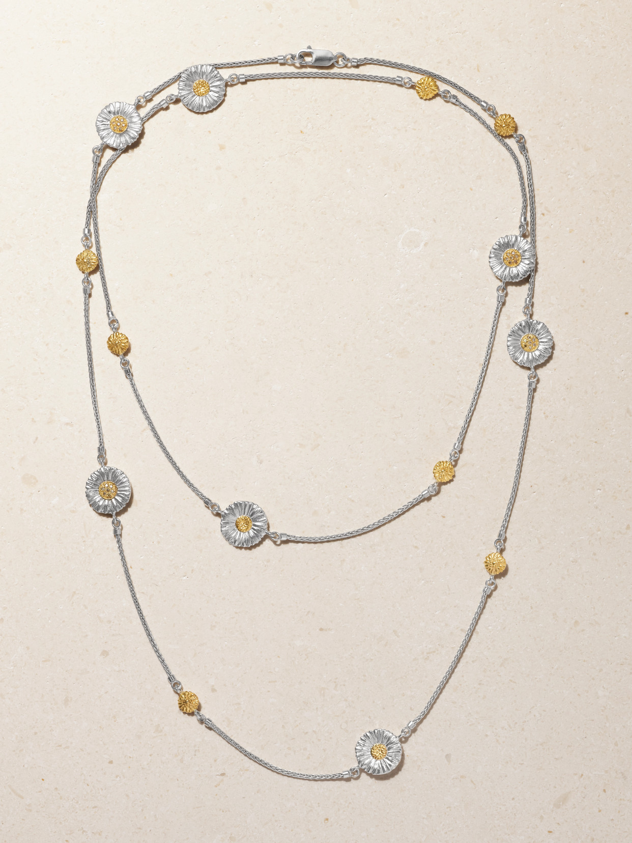 Buccellati Blossoms Rhodium-plated Sterling Silver And Gold Vermeil Diamond Necklace
