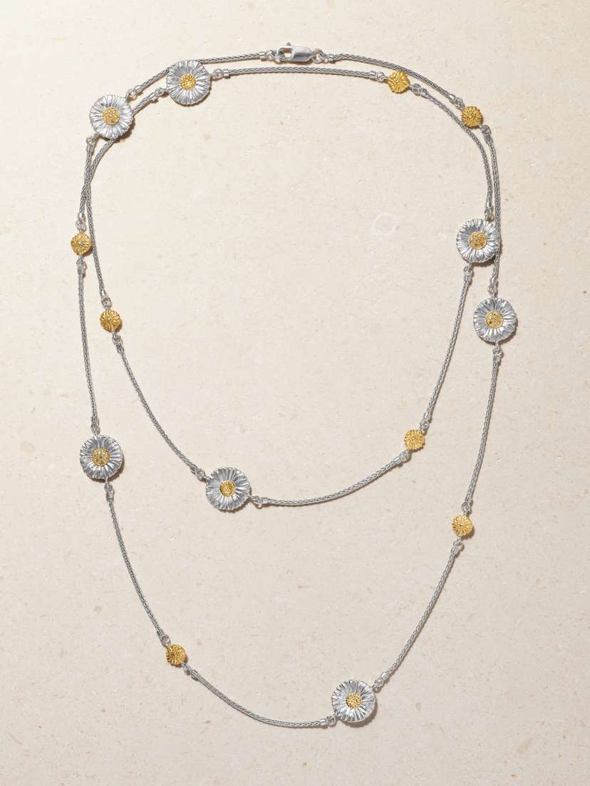 Buccellati Blossoms Rhodium-plated Sterling Silver And Gold Vermeil Diamond Necklace