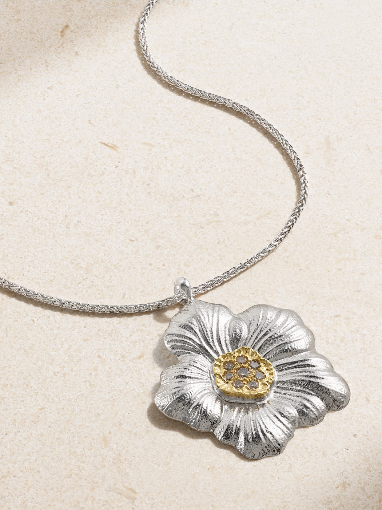 Buccellati Blossoms Sterling  And Gold-plated Diamond Necklace