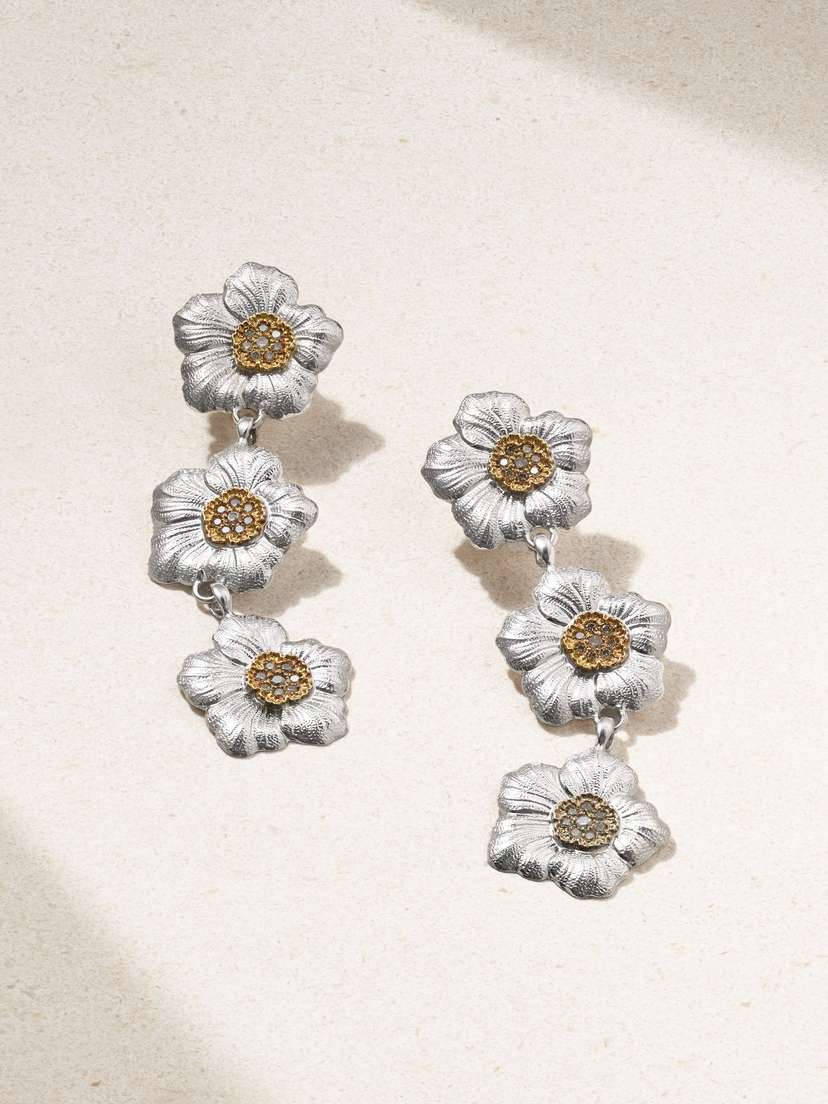 Buccellati Blossoms Sterling  And Gold Vermeil Diamond Earrings