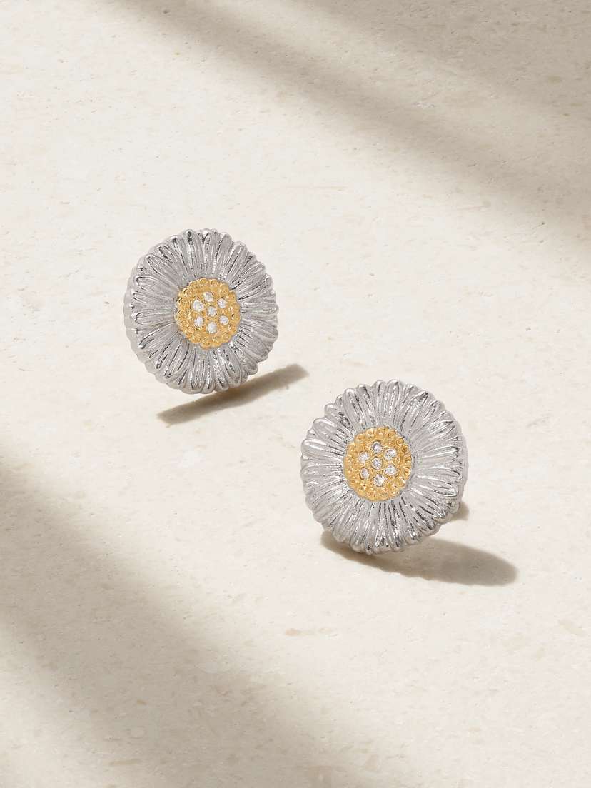 Buccellati Blossoms Sterling Silver And Gold Vermeil Diamond Earrings