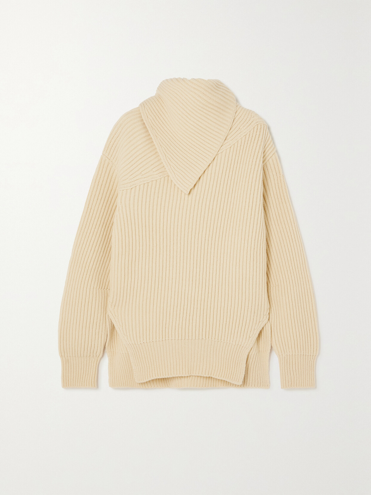 JIL SANDER DRAPED RIBBED WOOL SWEATER