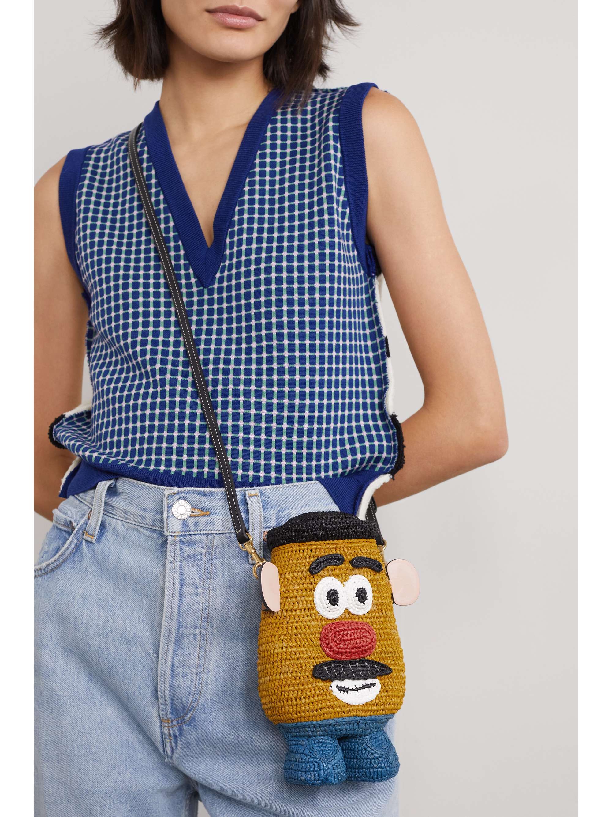 ANYA HINDMARCH Mr Potato Head leathertrimmed raffia shoulder bag NETAPORTER