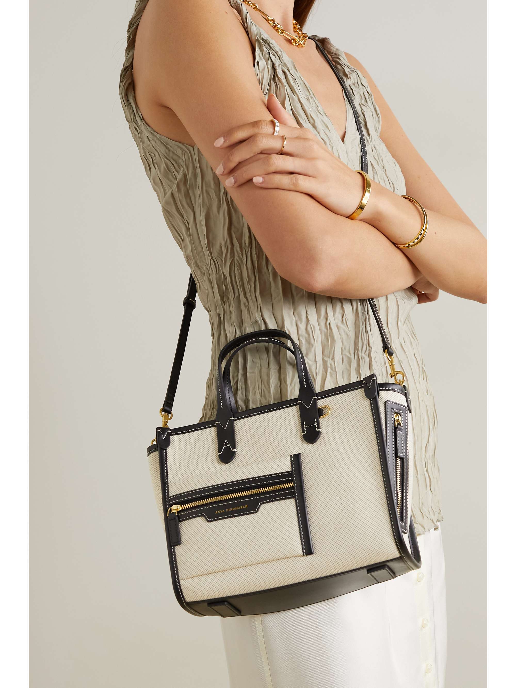 ANYA HINDMARCH Pocket XS leathertrimmed canvas tote NETAPORTER