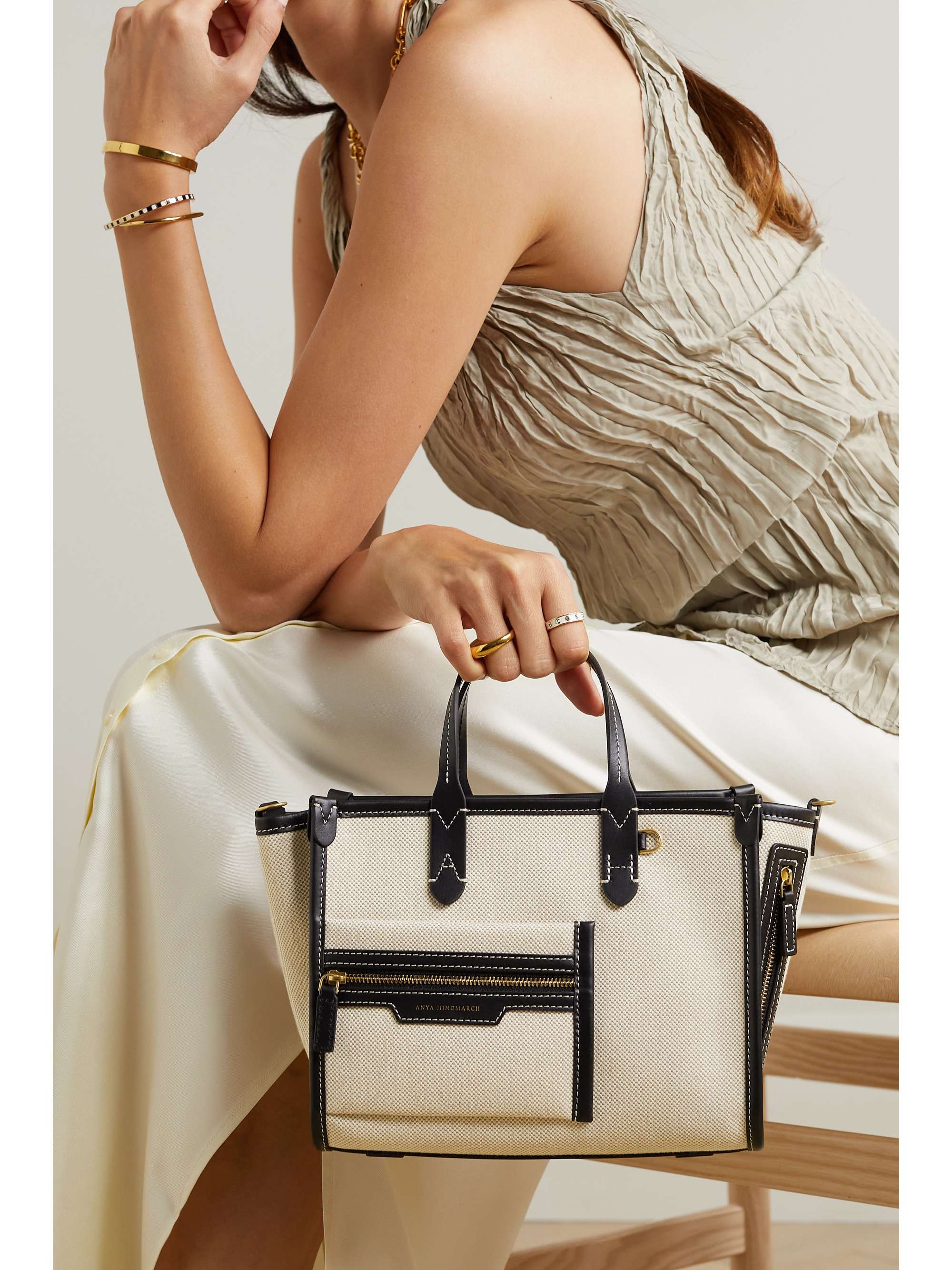 ANYA HINDMARCH Pocket XS leathertrimmed canvas tote NETAPORTER