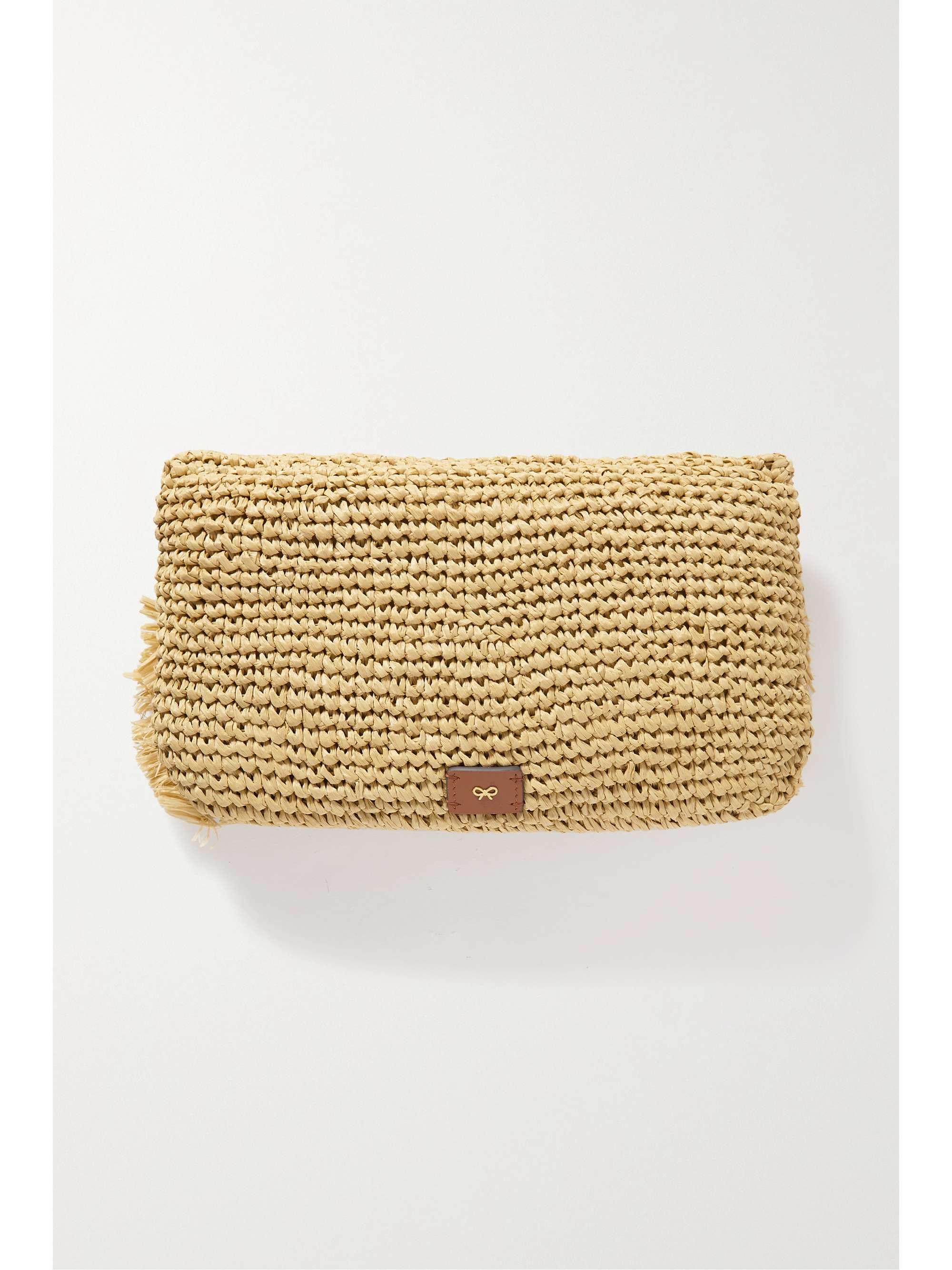 ANYA HINDMARCH Bow fringed raffia clutch