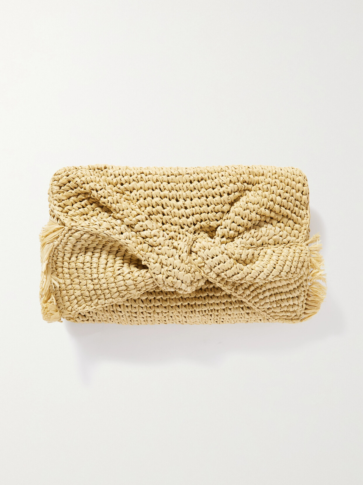 ANYA HINDMARCH BOW FRINGED RAFFIA CLUTCH