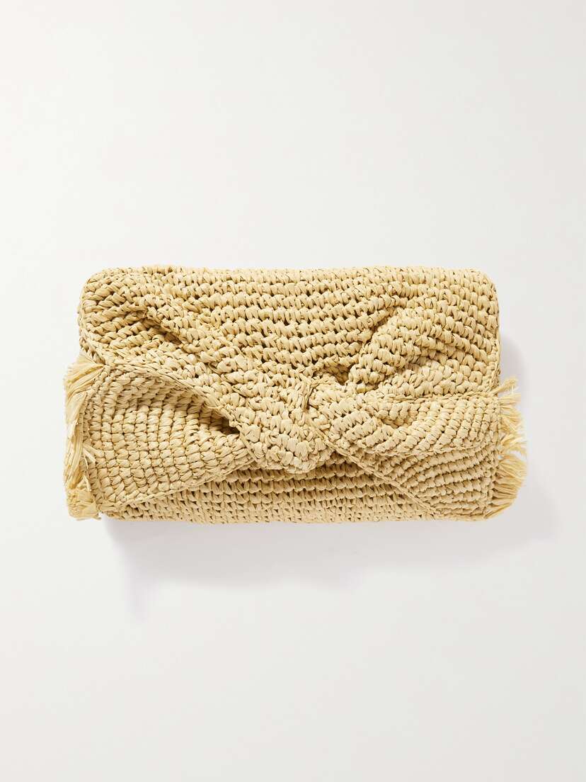 Anya Hindmarch Bow Fringed Raffia Clutch