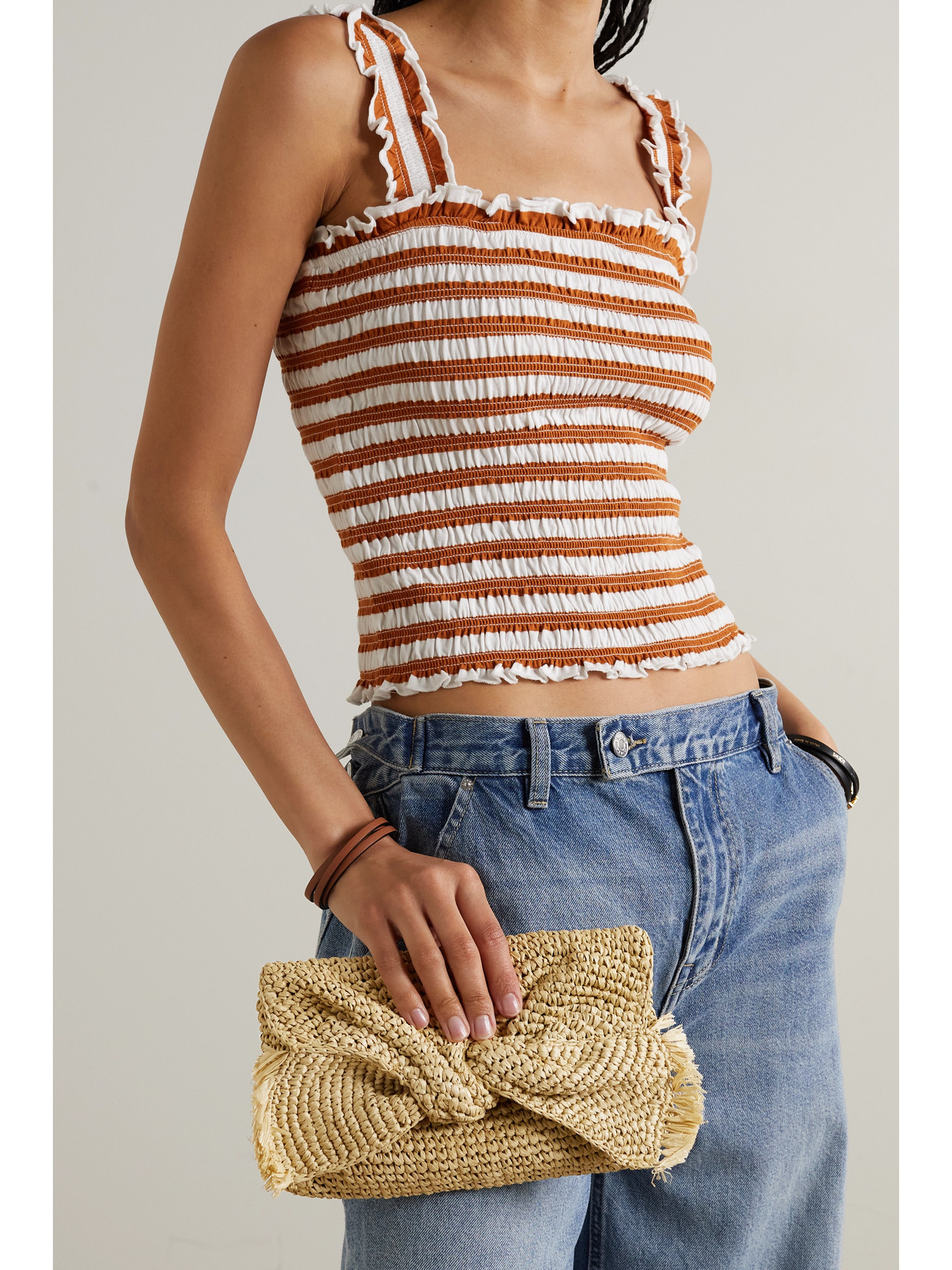 Anya Hindmarch Bow-detail Raffia Clutch Bag In Neutrals