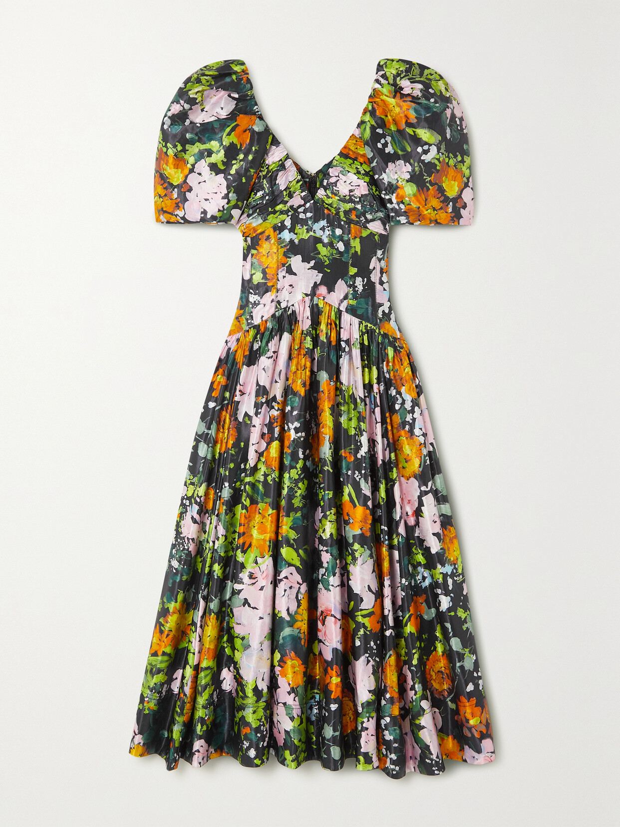 Aje Gabrielle Pleated Floral-print Linen-blend Midi Dress - Multi