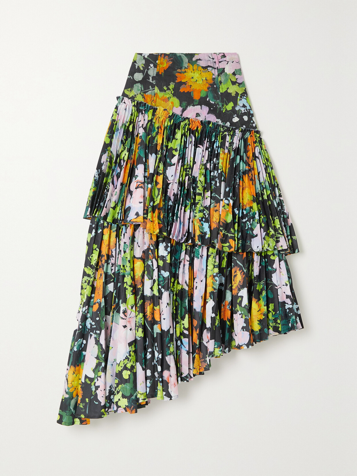 AJE - Alice Asymmetric Tiered Floral-print Linen Midi Skirt - Multi