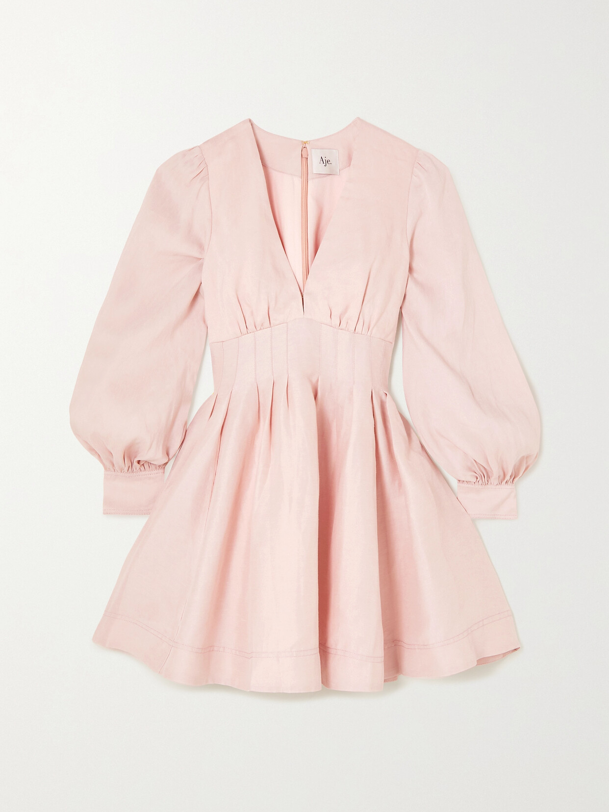 Aje Amelia Pleated Linen-blend Mini Dress In Pink