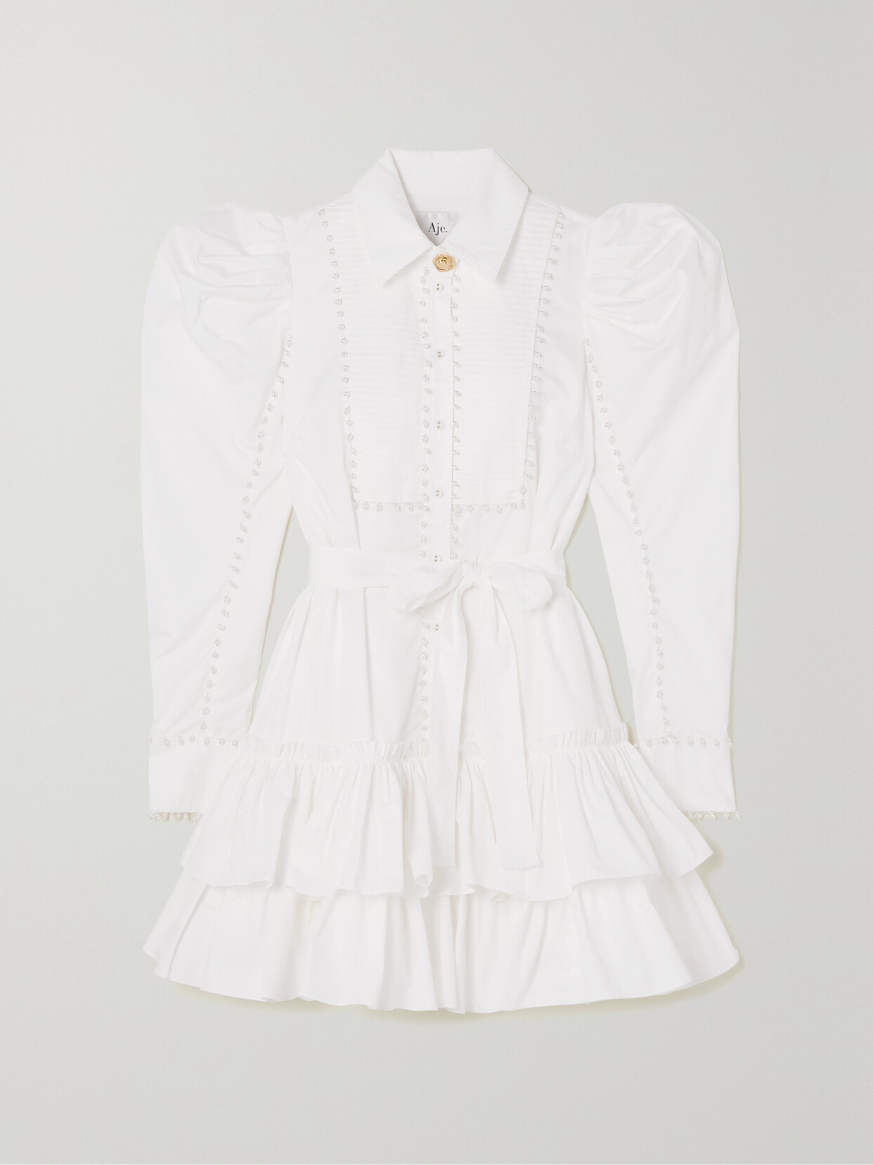 Aje - Florence Embellished Tiered Cotton-poplin Mini Shirt Dress - Ivory