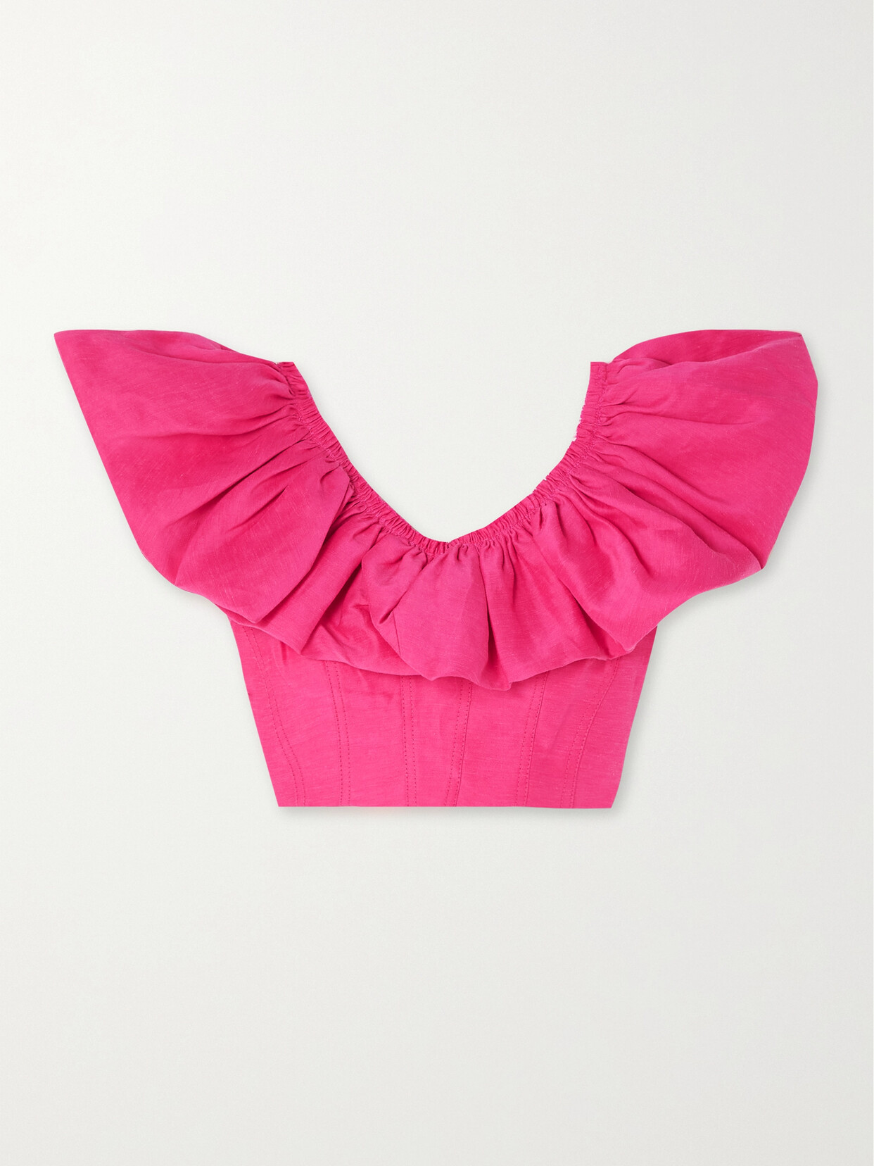 AJE BUBBLE CROPPED RUFFLED LINEN-BLEND TOP