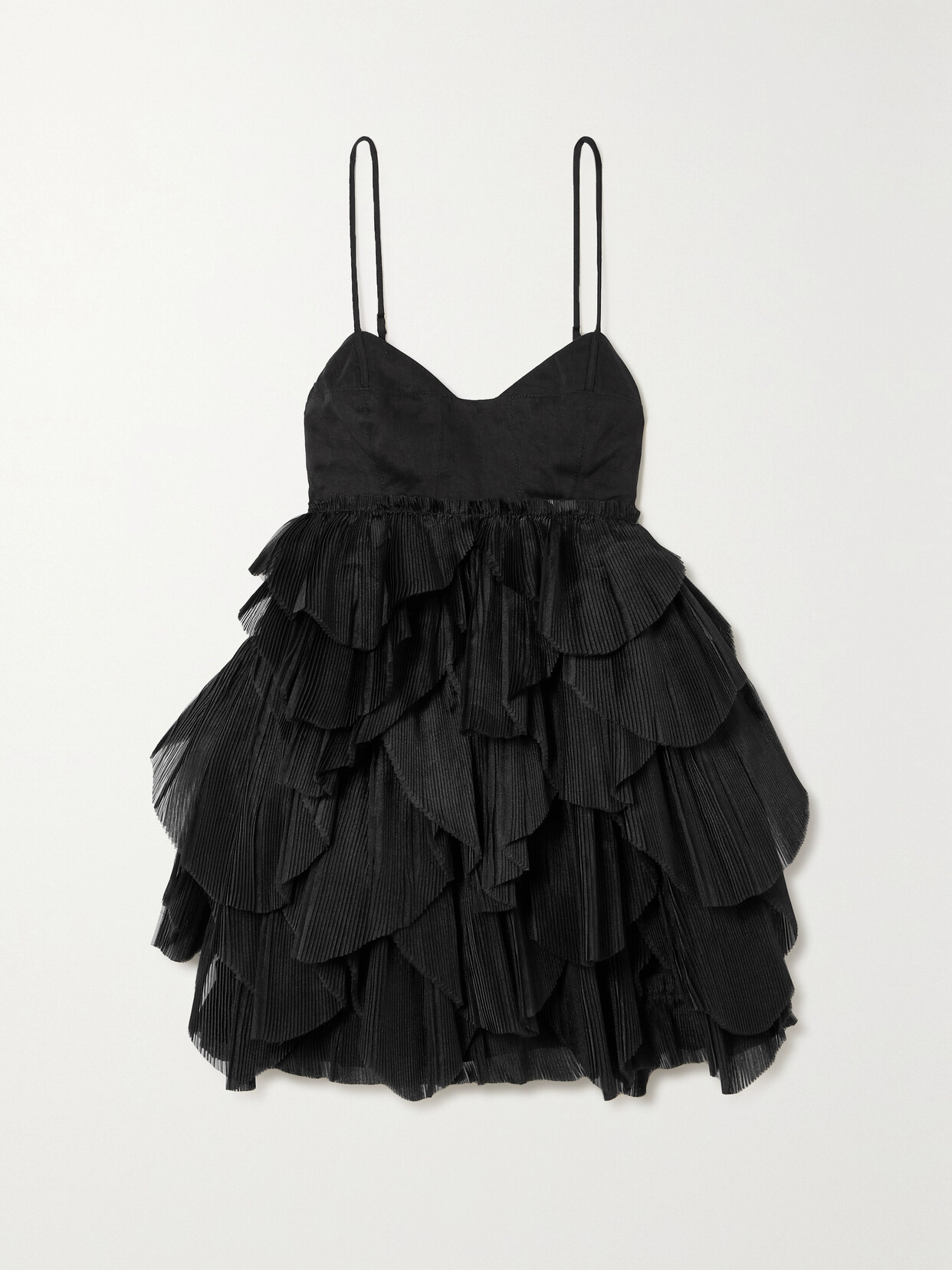 Aje - Elsie Linen-blend And Plissé-chiffon Mini Dress - Black