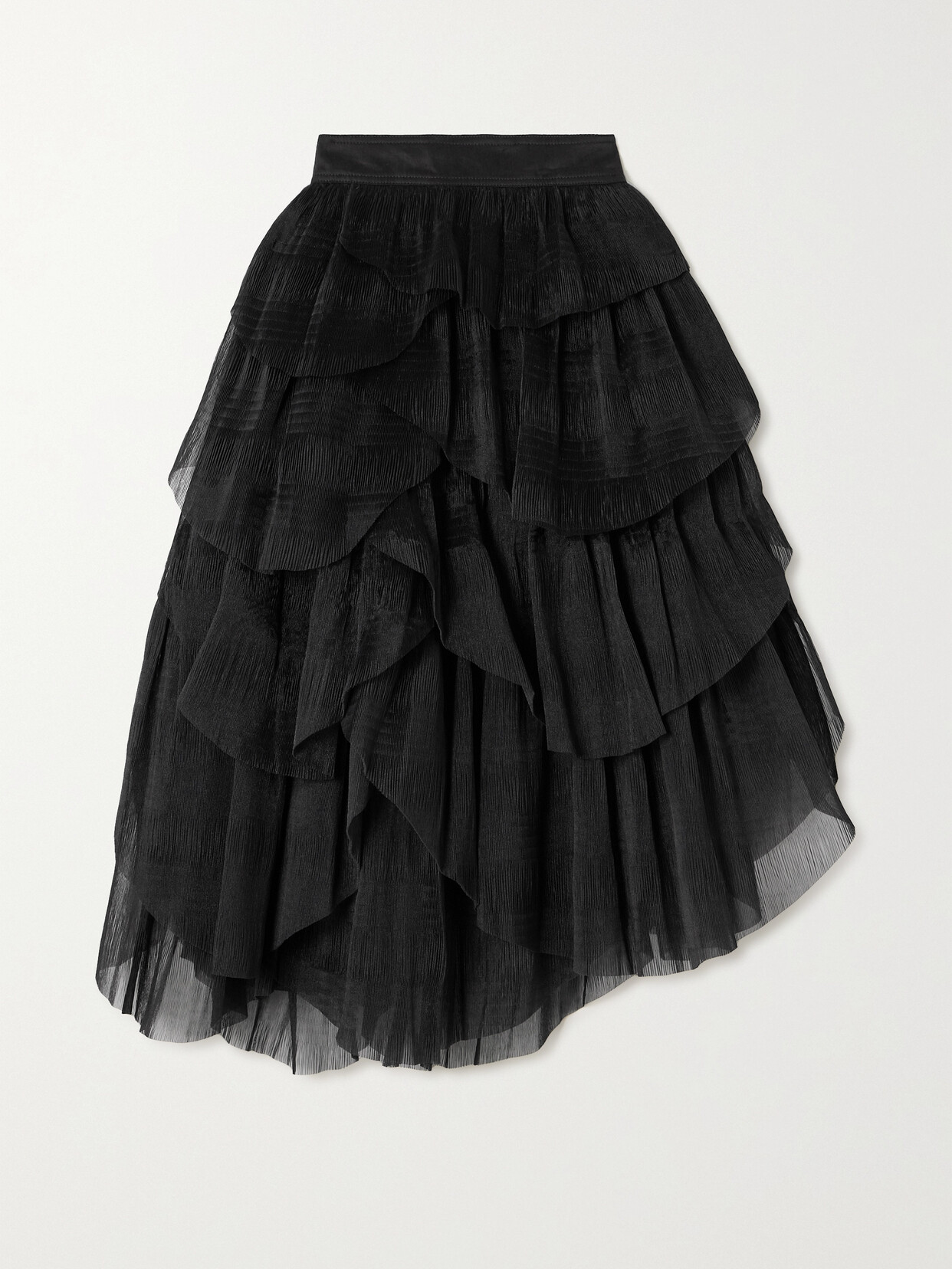 AJE - Elsie Asymmetric Layered Plissé-organza Midi Skirt - Black