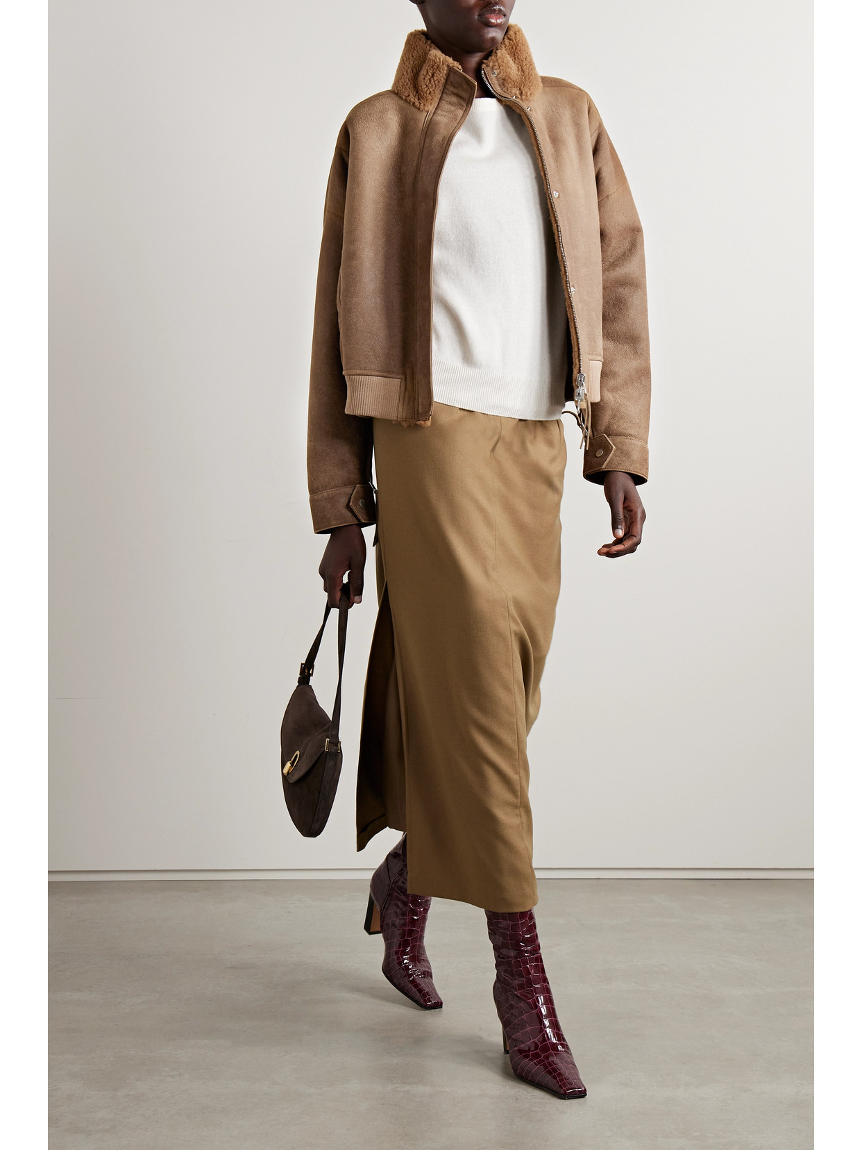 Shop Utzon Jalmer Reversible Shearling Jacket In Brown