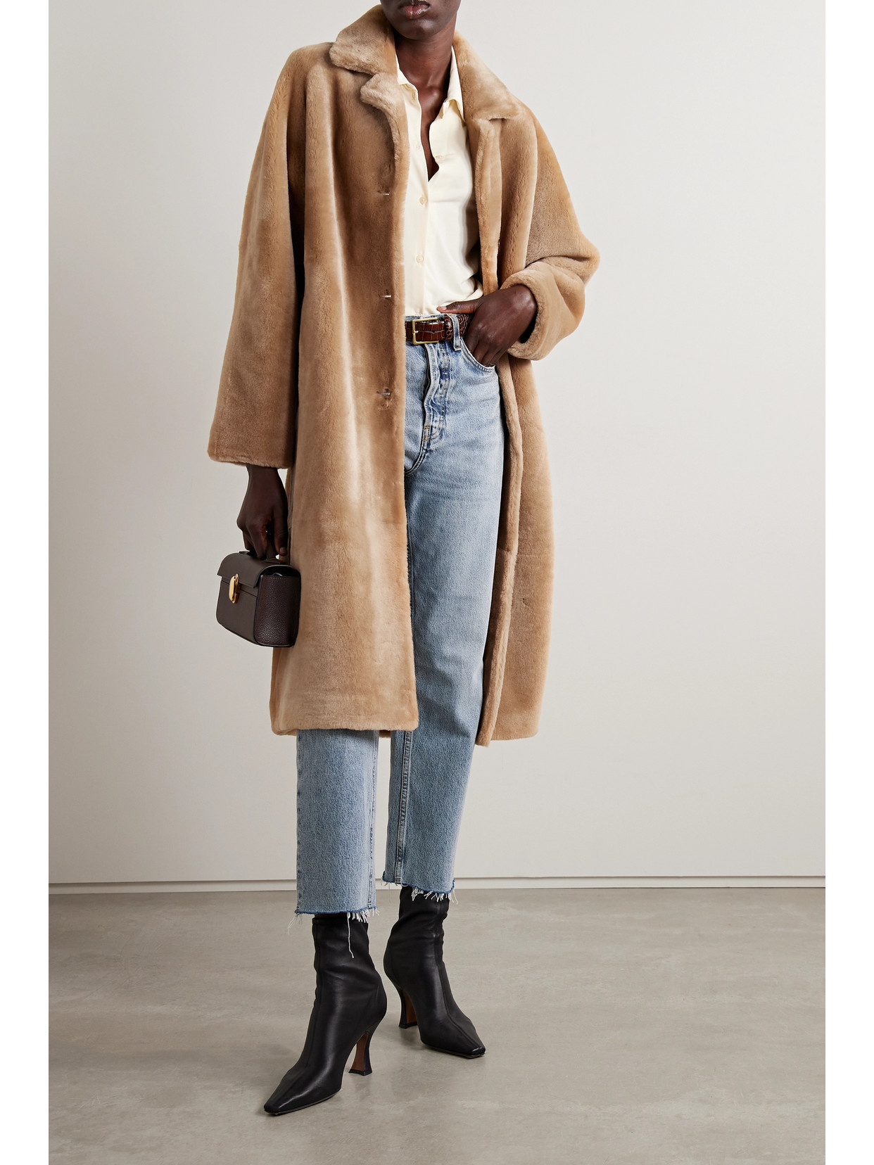 Shop Utzon Cassidy Reversible Shearling Coat In Brown