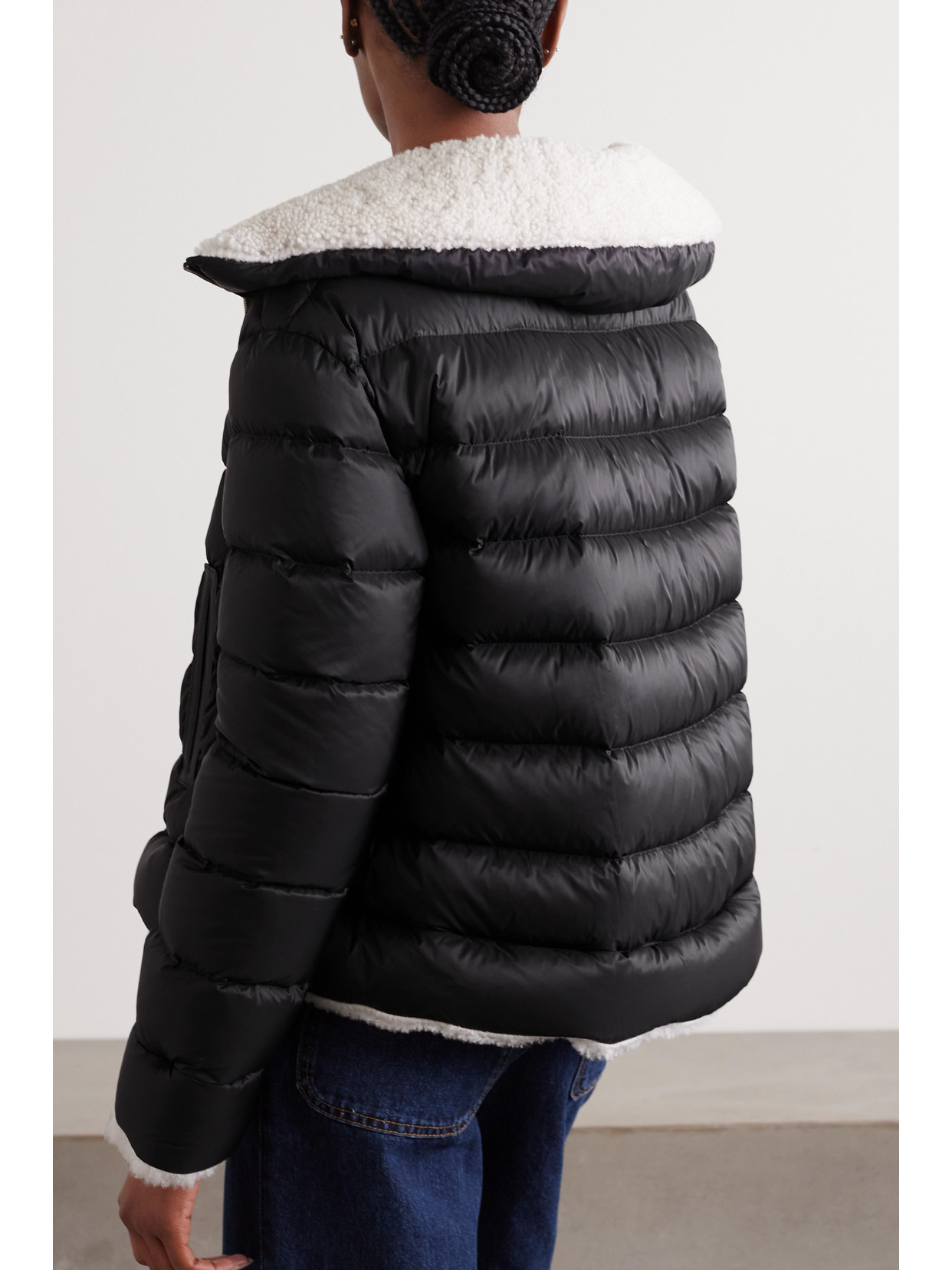 Utzon Jo Convertible Shearling And Leather-trimmed Quilted Shell Down Jacket In Black