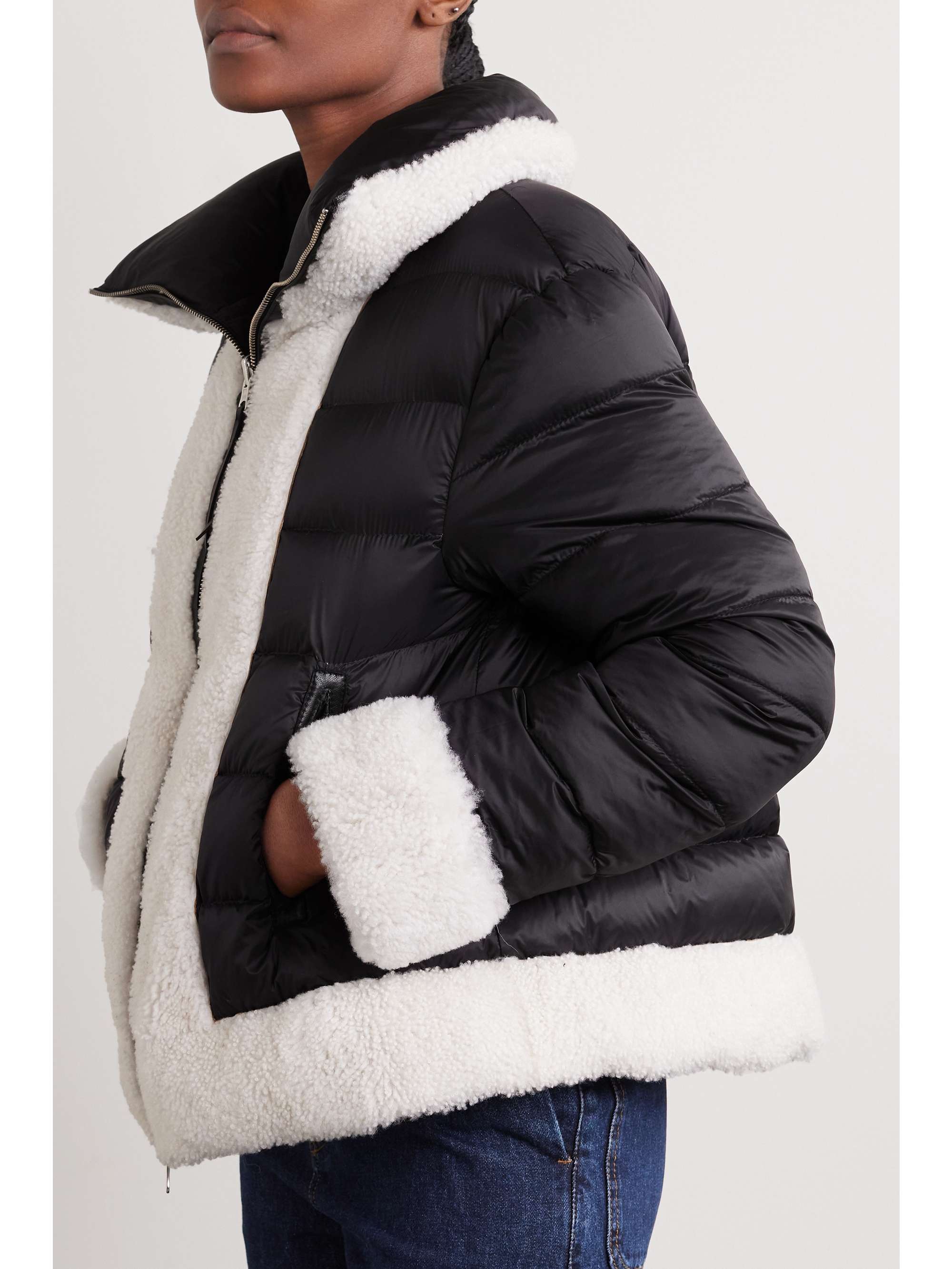 Black Jo convertible shearling and leather-trimmed quilted
