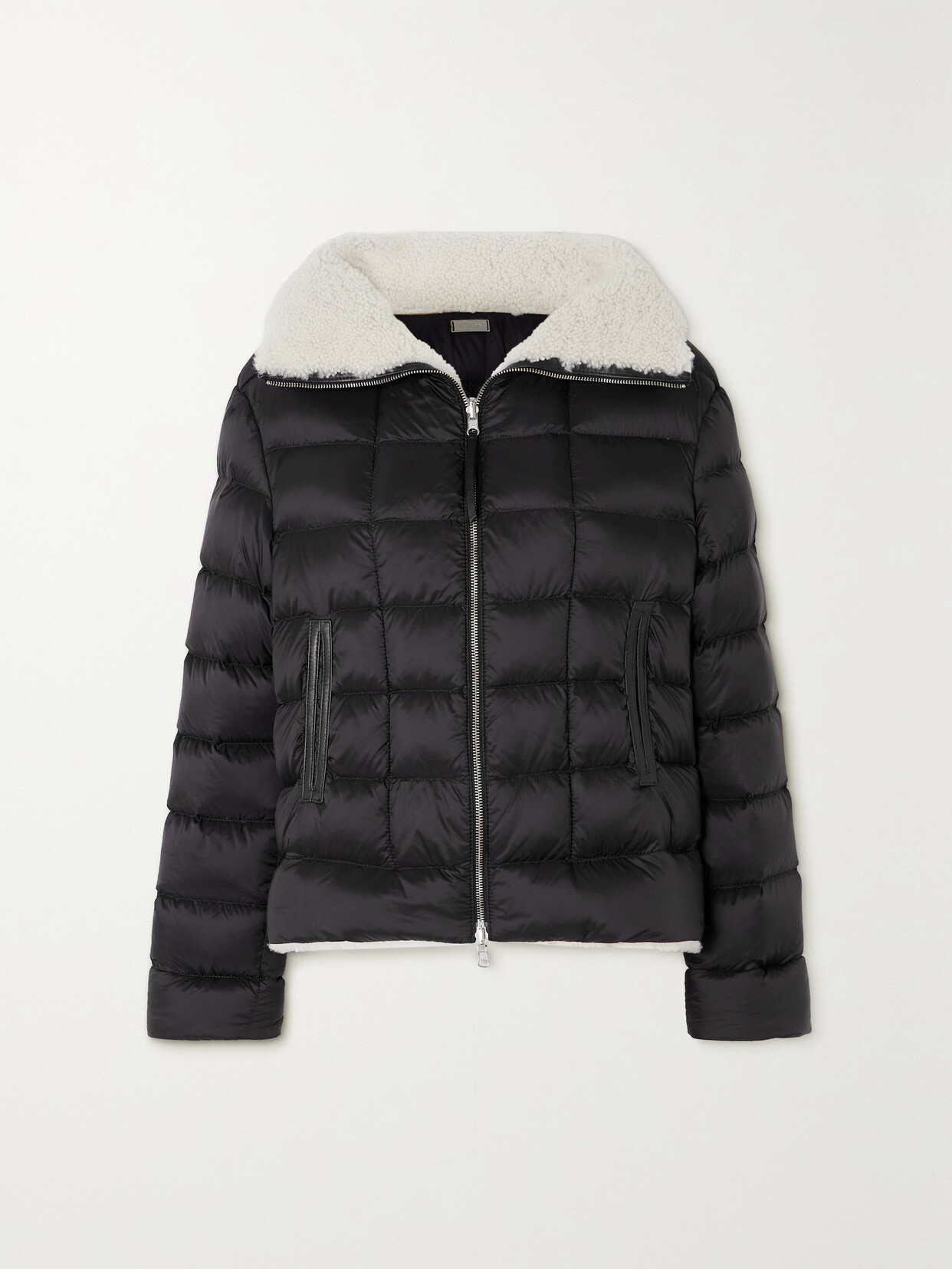 Utzon Jo Convertible Shearling And Leather-trimmed Quilted Shell Down Jacket In Black