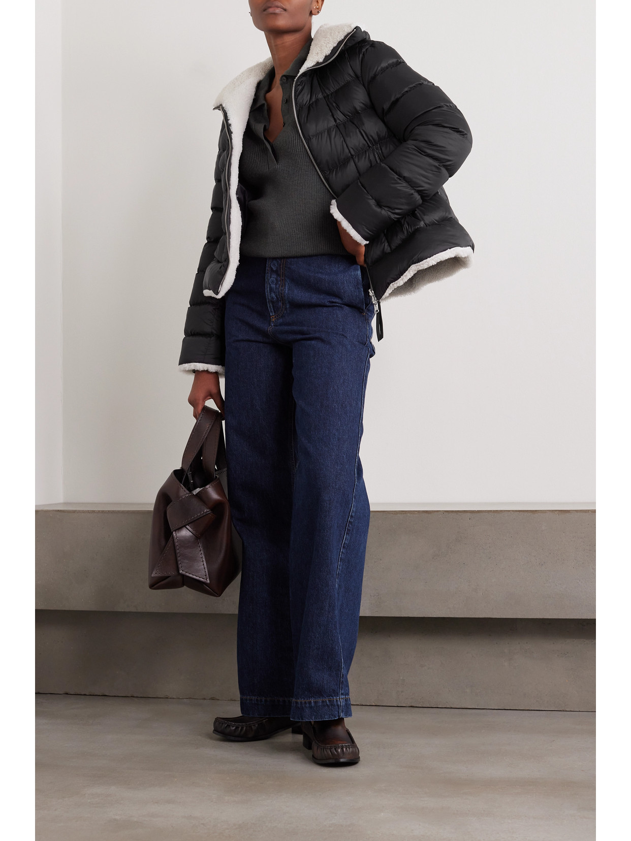 Utzon Jo Convertible Shearling And Leather-trimmed Quilted Shell Down Jacket In Black