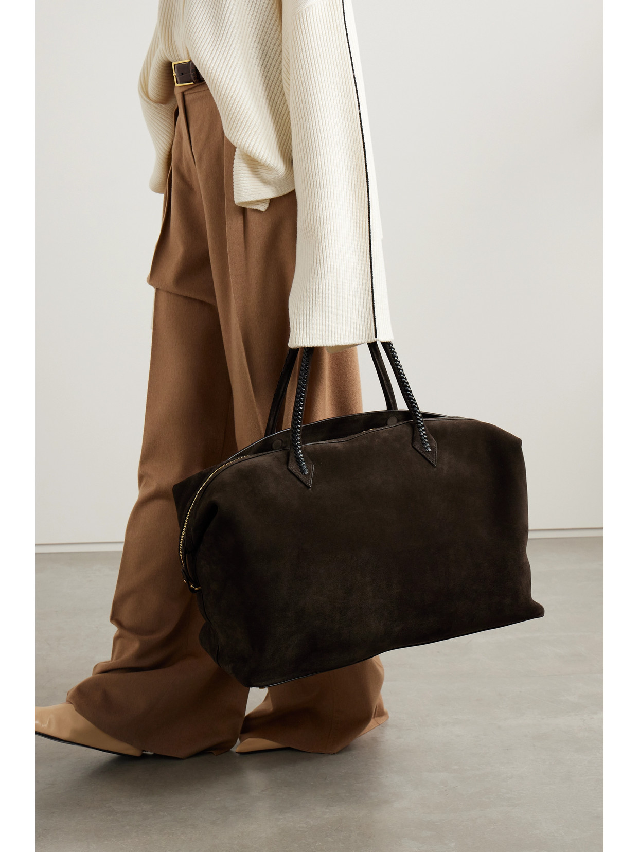 Metier Perriand Large Leather-trimmed Suede Tote In Brown