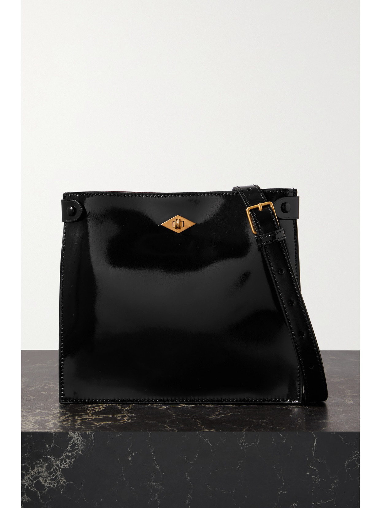 Metier Stowaway Glossed-leather Shoulder Bag In Black