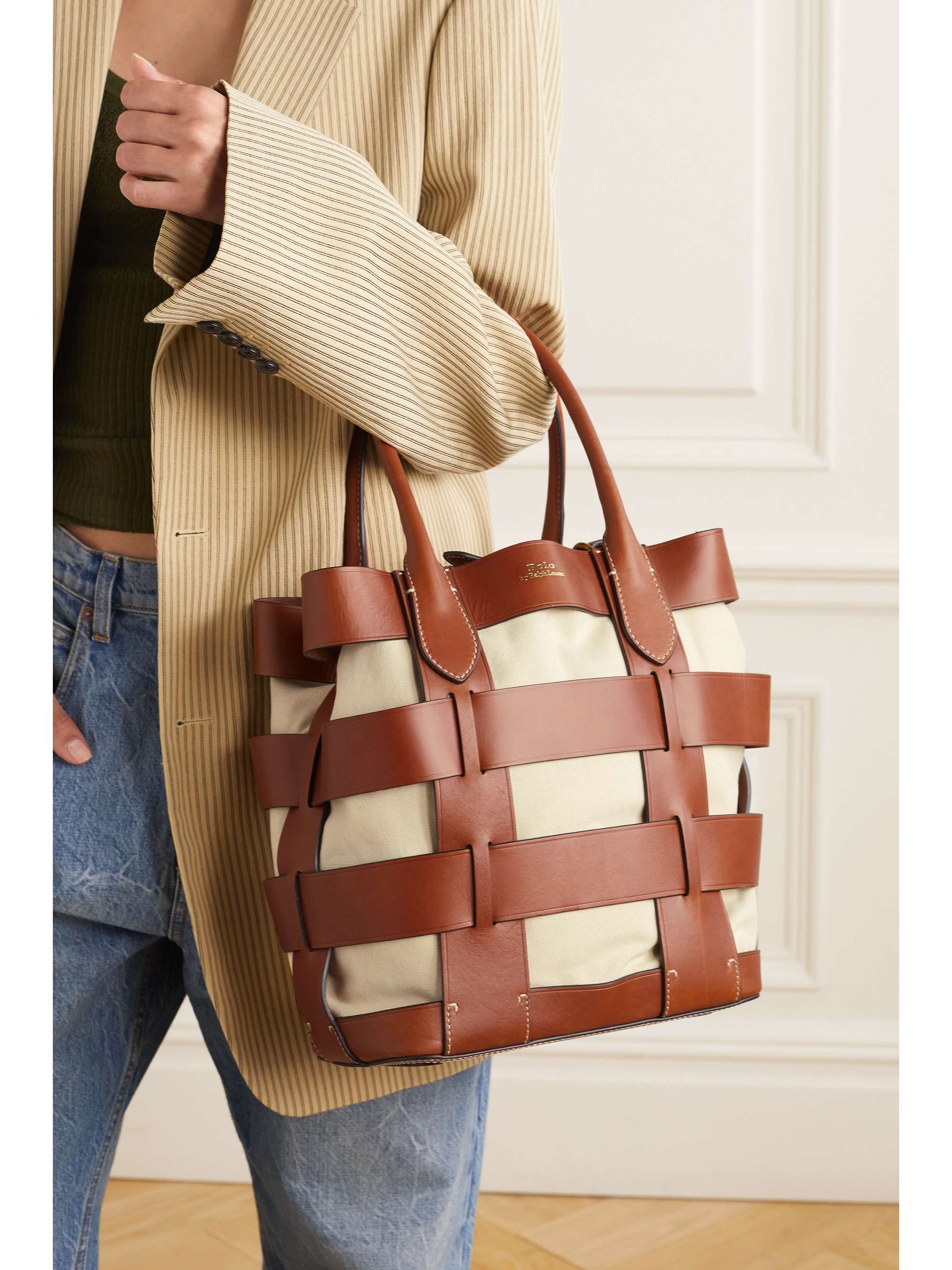 POLO RALPH LAUREN Bellport medium leather and canvas tote | NET-A-PORTER