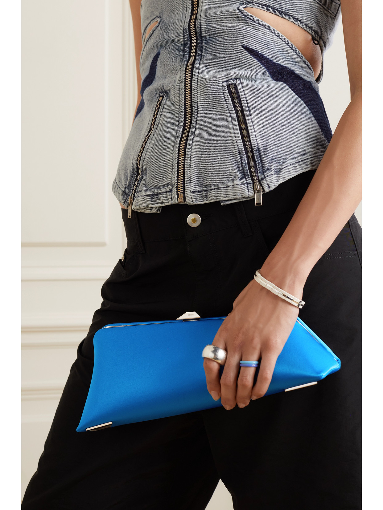 Shop Attico Small Satin Clutch In Blue