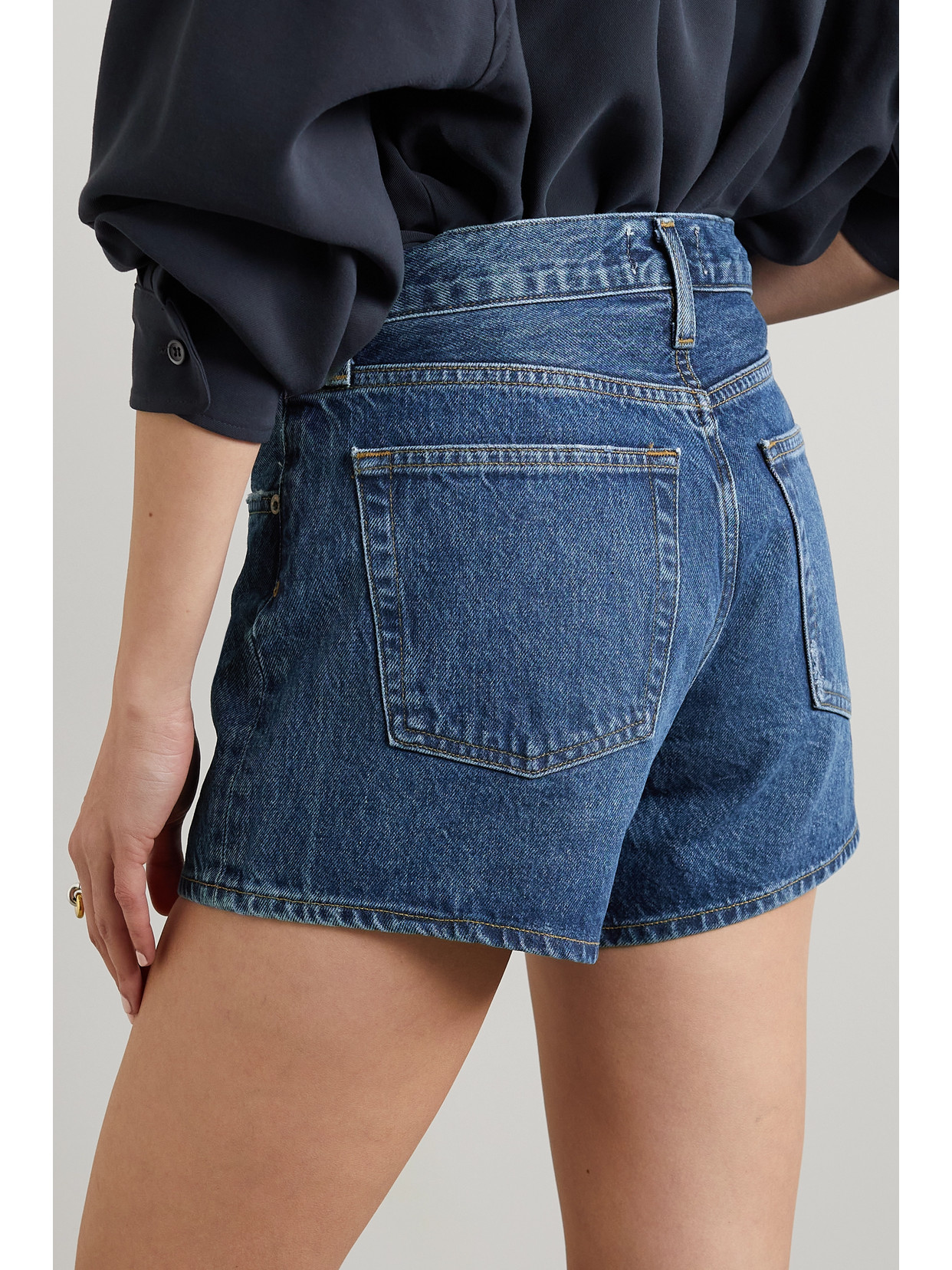 Shop Agolde Parker Long Clean Organic Denim Shorts In Blue