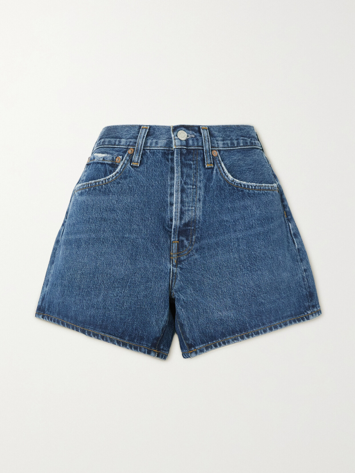 Shop Agolde Parker Long Clean Organic Denim Shorts In Blue