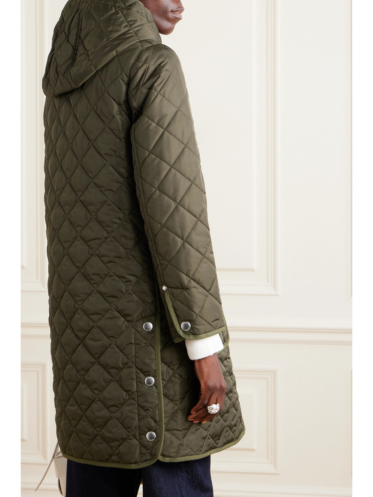 Burberry Roxby Quilted Hooded Coat In Dark Military Khaki
