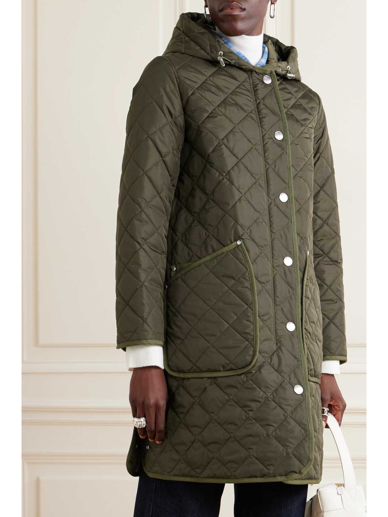 Shop Burberry Quilted Shell Coat In Green