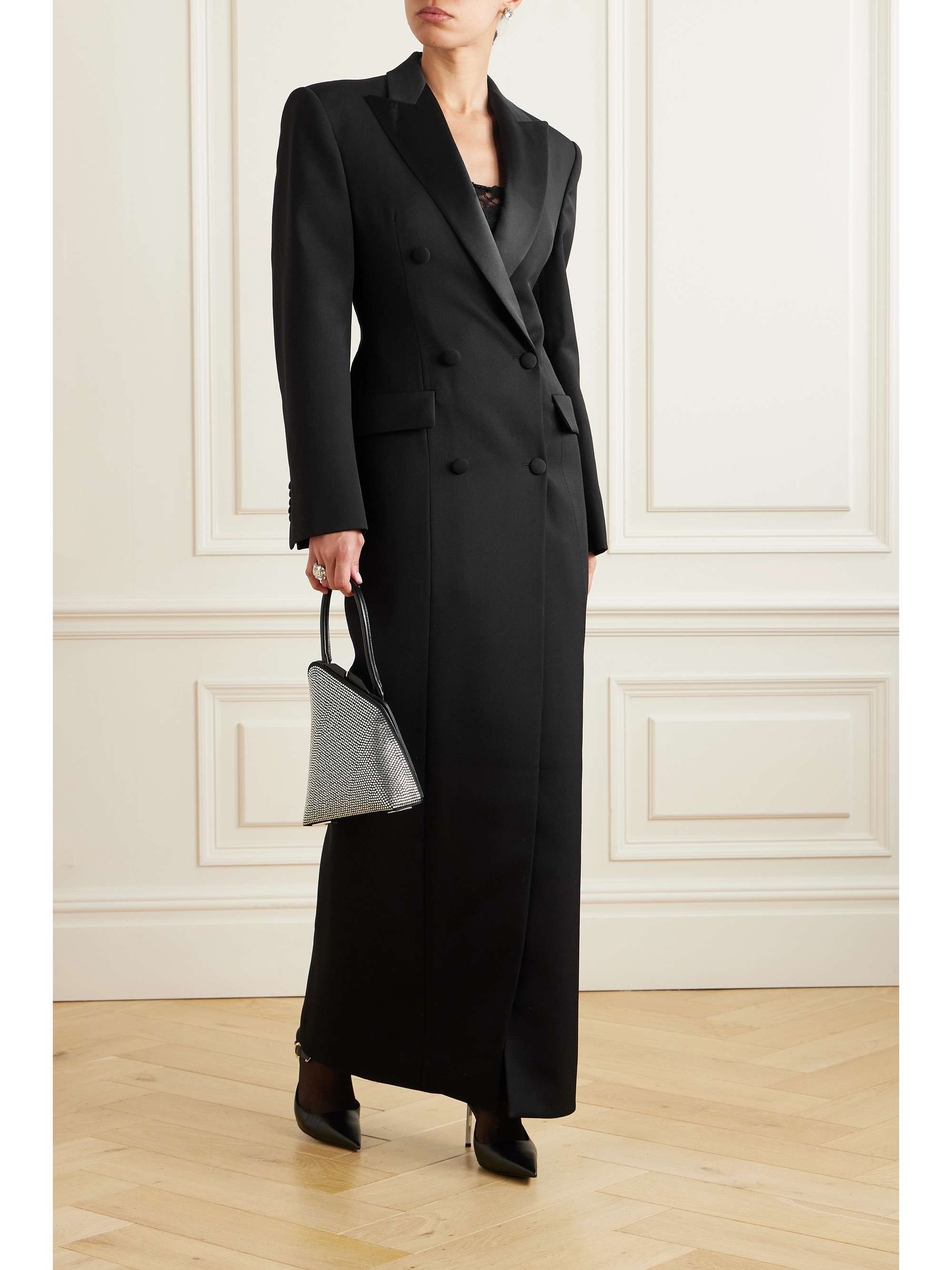 WARDROBE.NYC Doublebreasted silksatin trimmed wool coat NETAPORTER