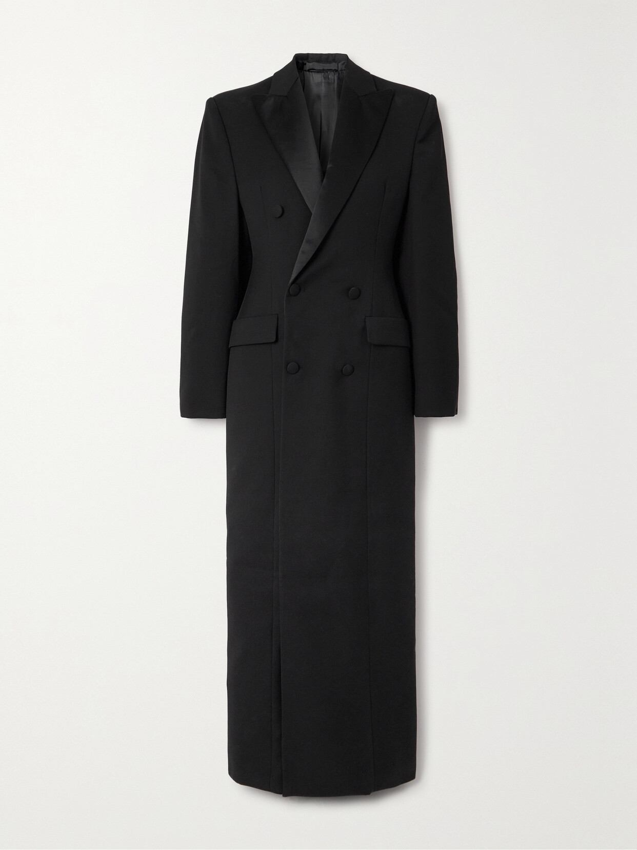 WARDROBE. NYC - Double-breasted Silk-satin Trimmed Wool Coat - Black