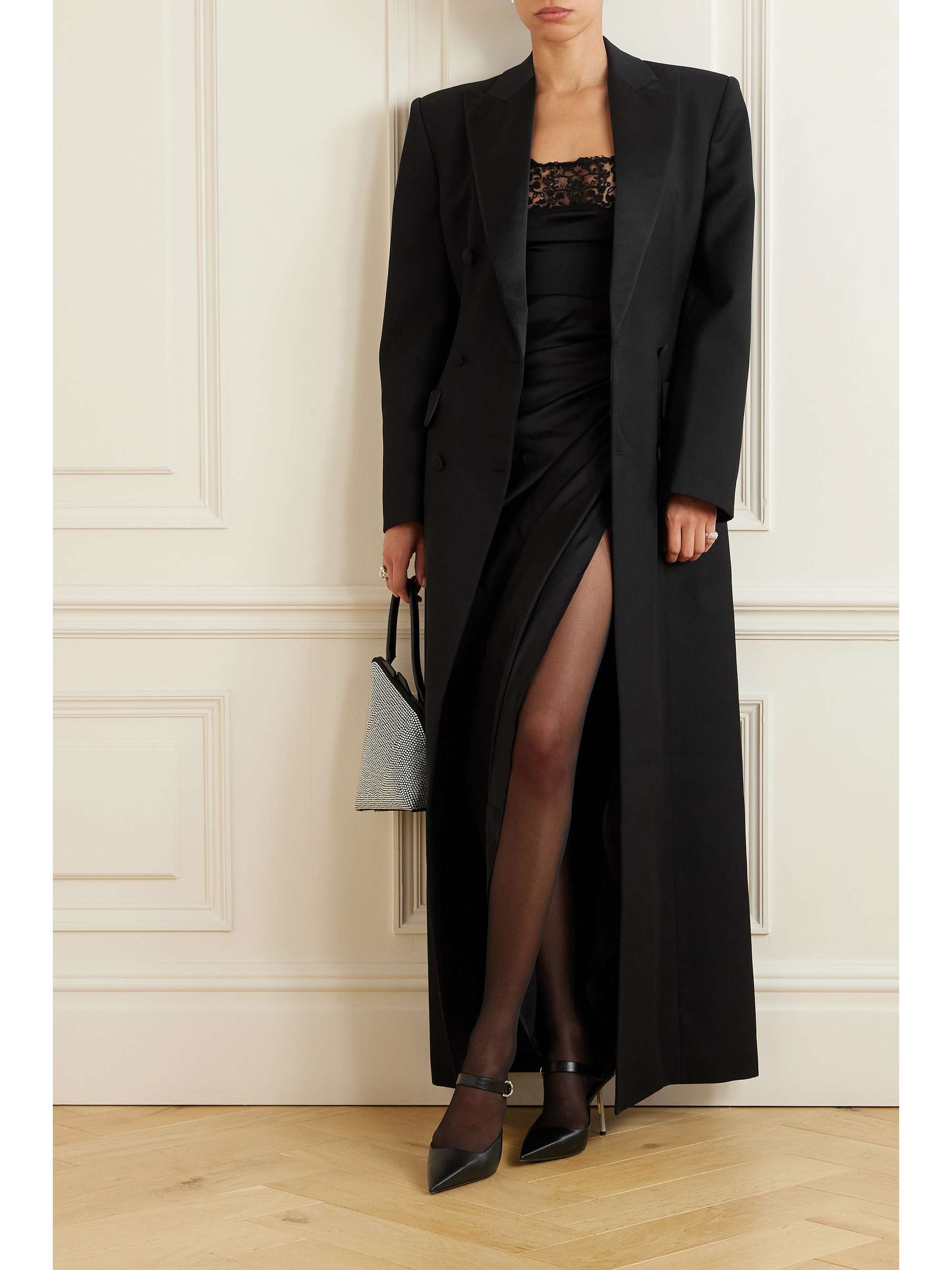 WARDROBE.NYC Doublebreasted silksatin trimmed wool coat NETAPORTER