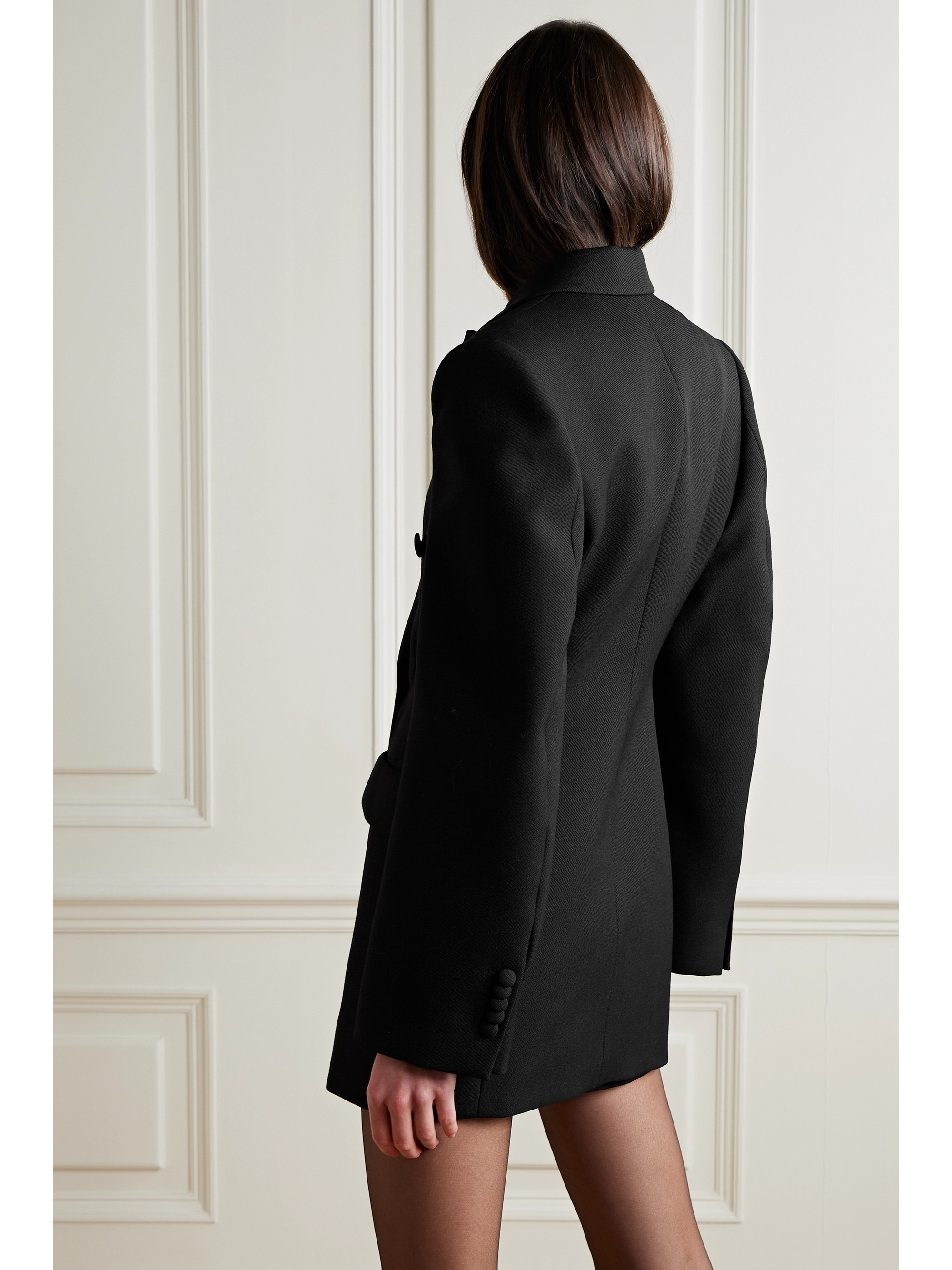 Wardrobe.NYC Silk-satin trimmed double-breasted grain de poudre wool mini dress