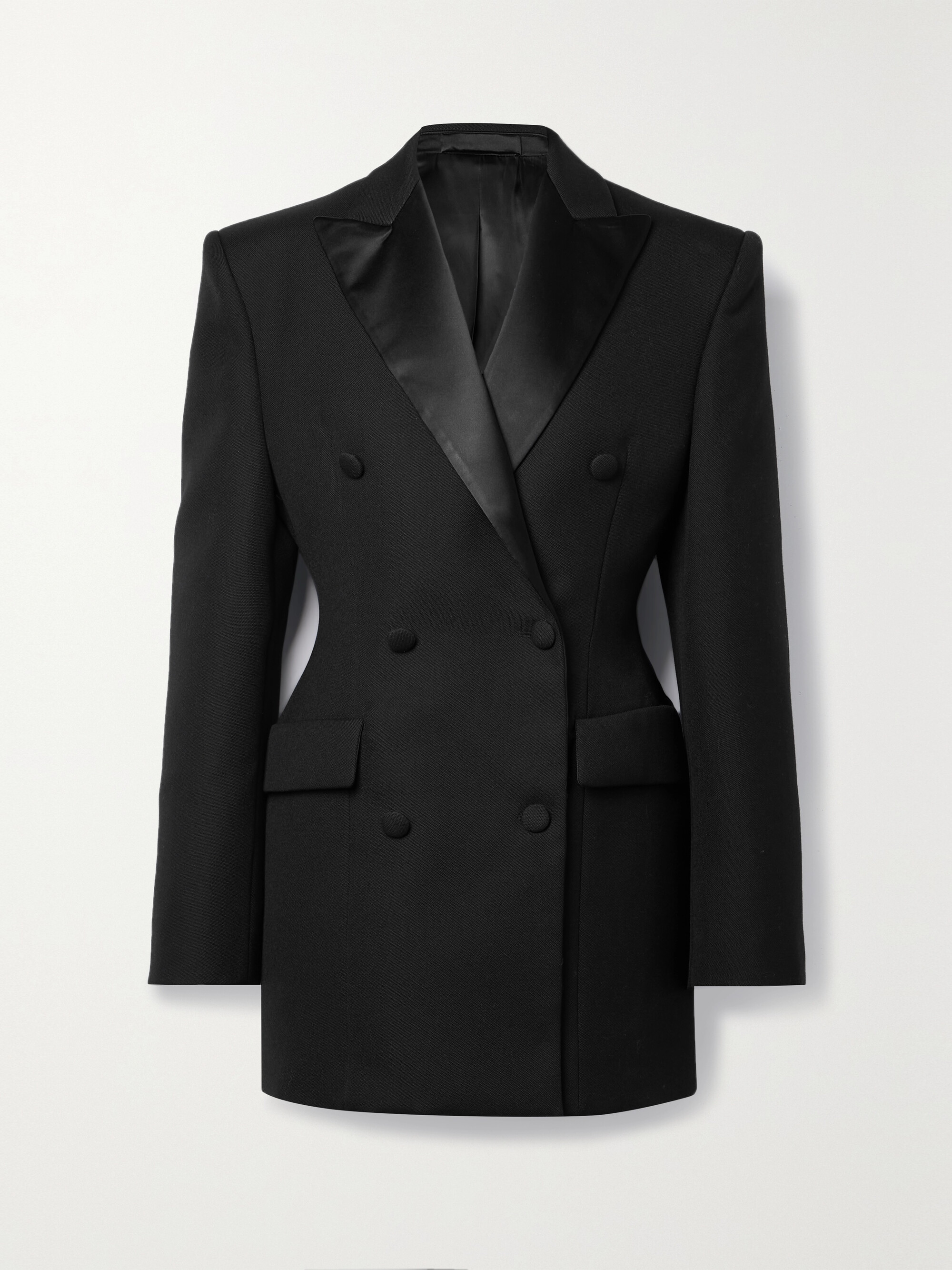 Wardrobe.NYC Silk-satin trimmed double-breasted grain de poudre wool mini dress