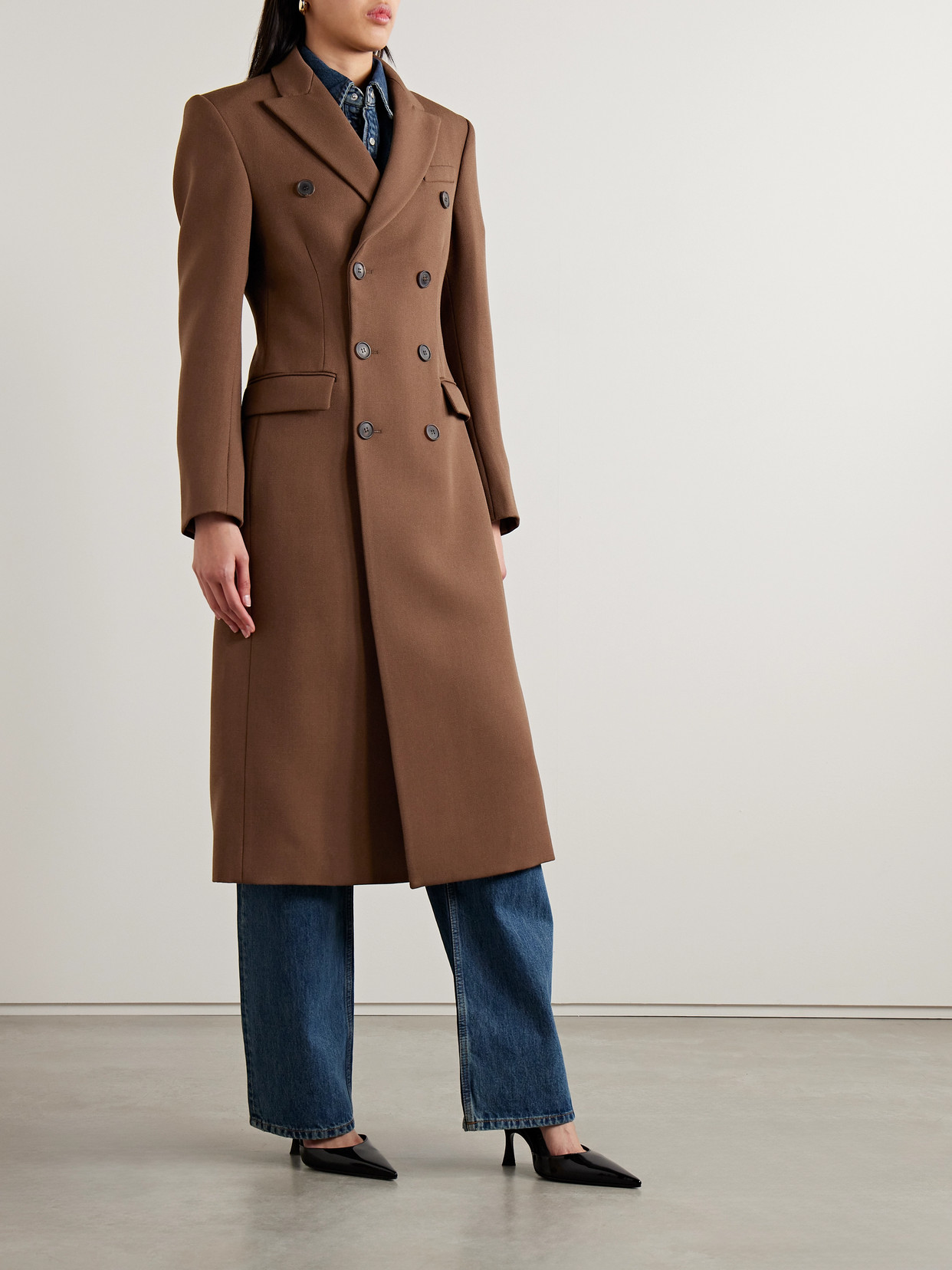 Shop Wardrobe.nyc Double-breasted Wool-twill Coat In Brown