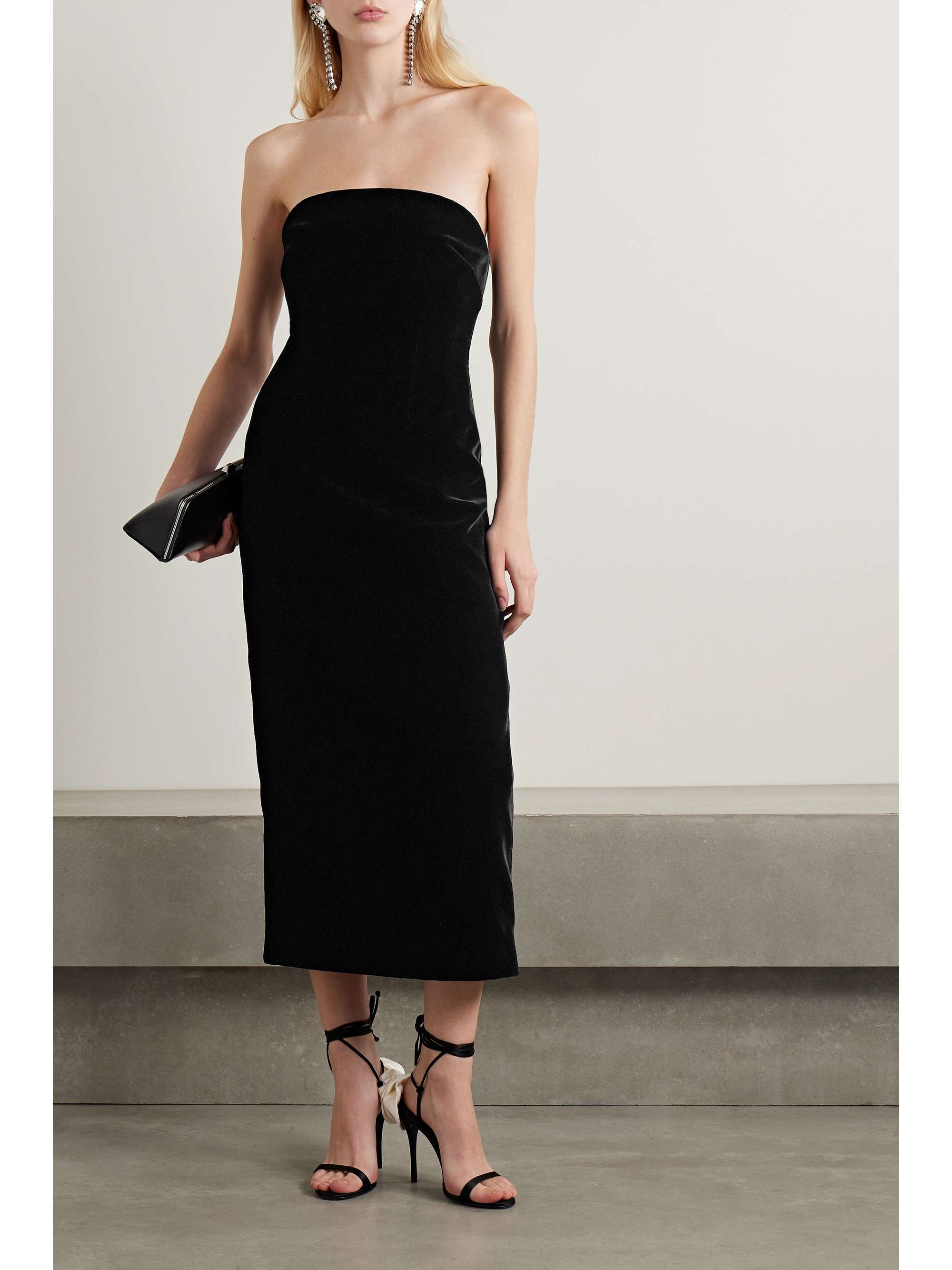 Strapless velvet midi dress