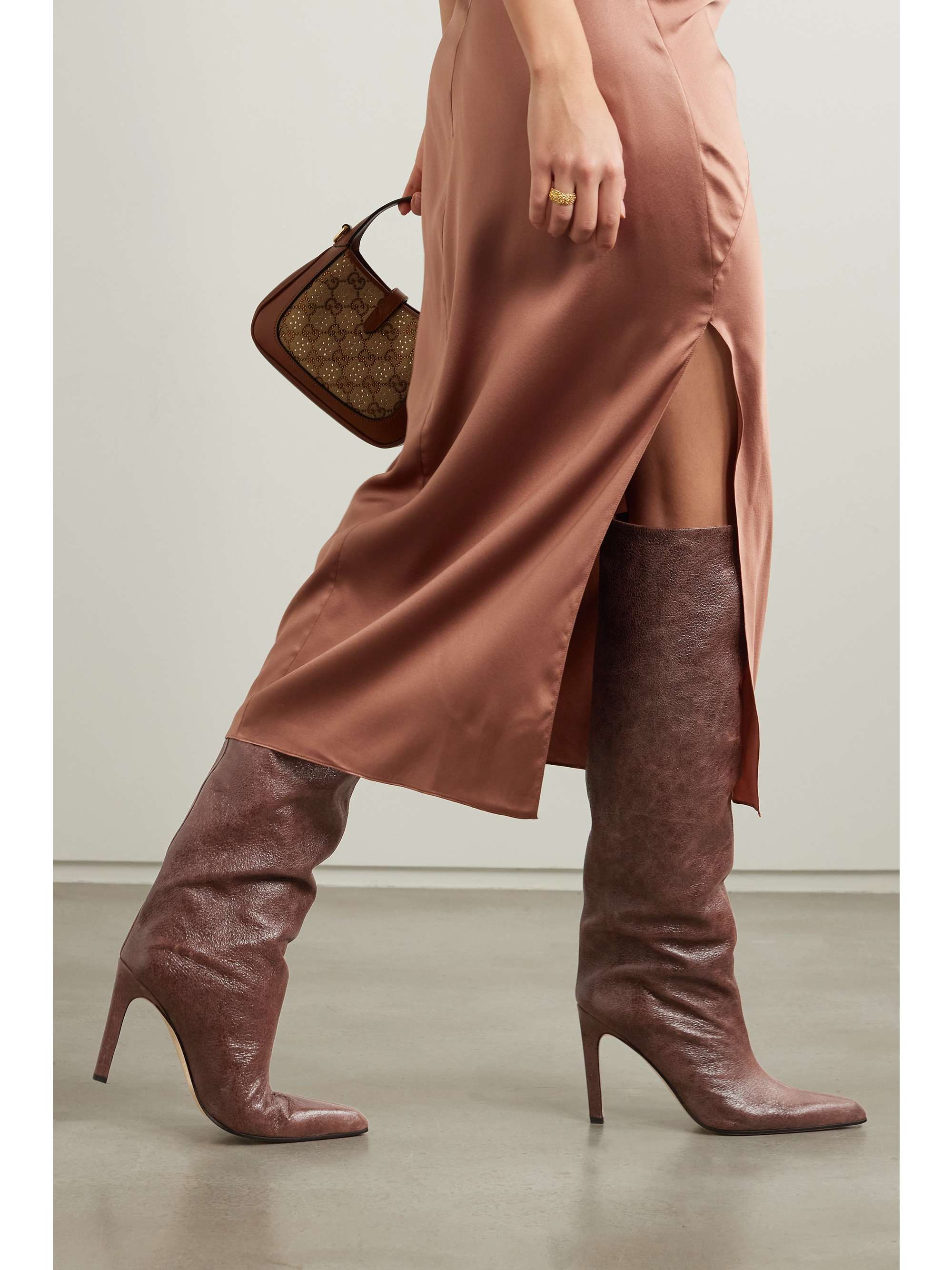 PARIS TEXAS Croc-effect leather knee boots