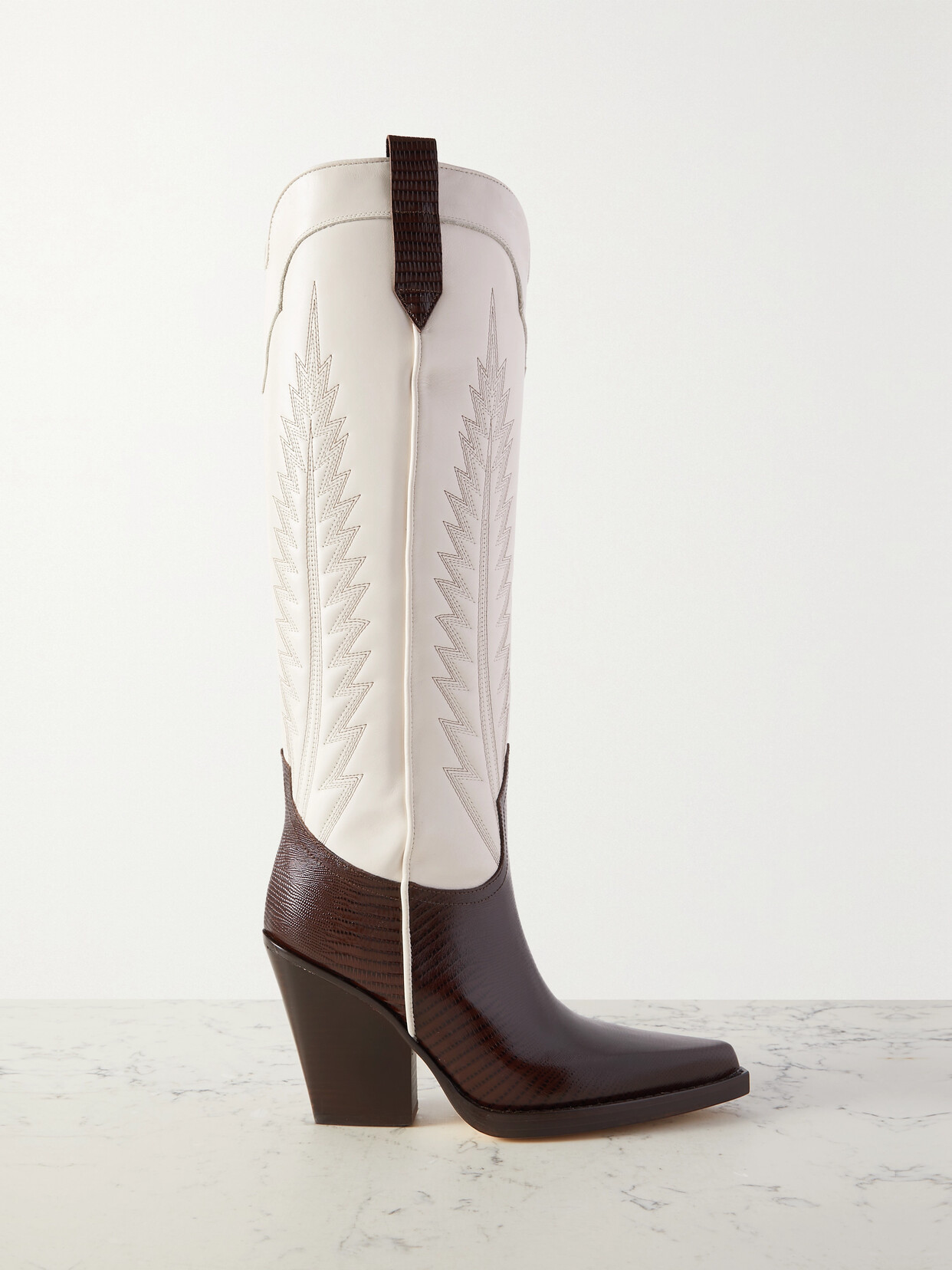 Paris Texas - El Dorado Embroidered Lizard-effect Leather Cowboy Boots - White