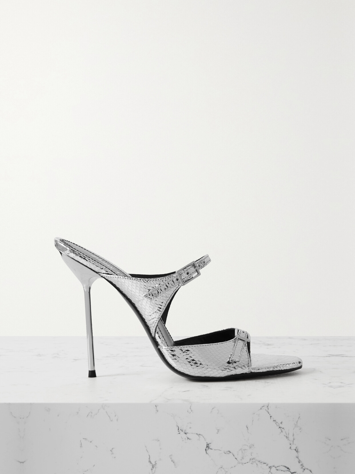 Paris Texas - Layla Buckled Metallic Croc-effect Leather Sandals - Silver