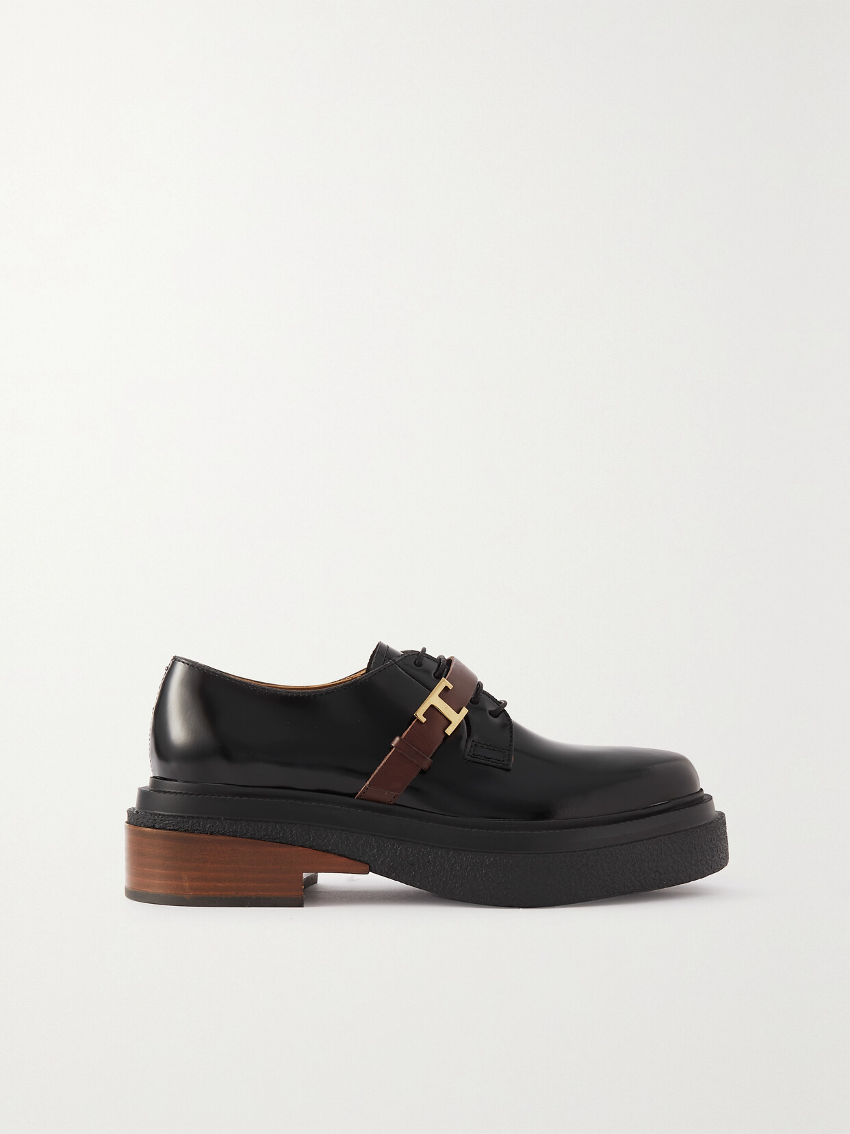 Tod's Embellished Two-tone Leather Brogues In Black