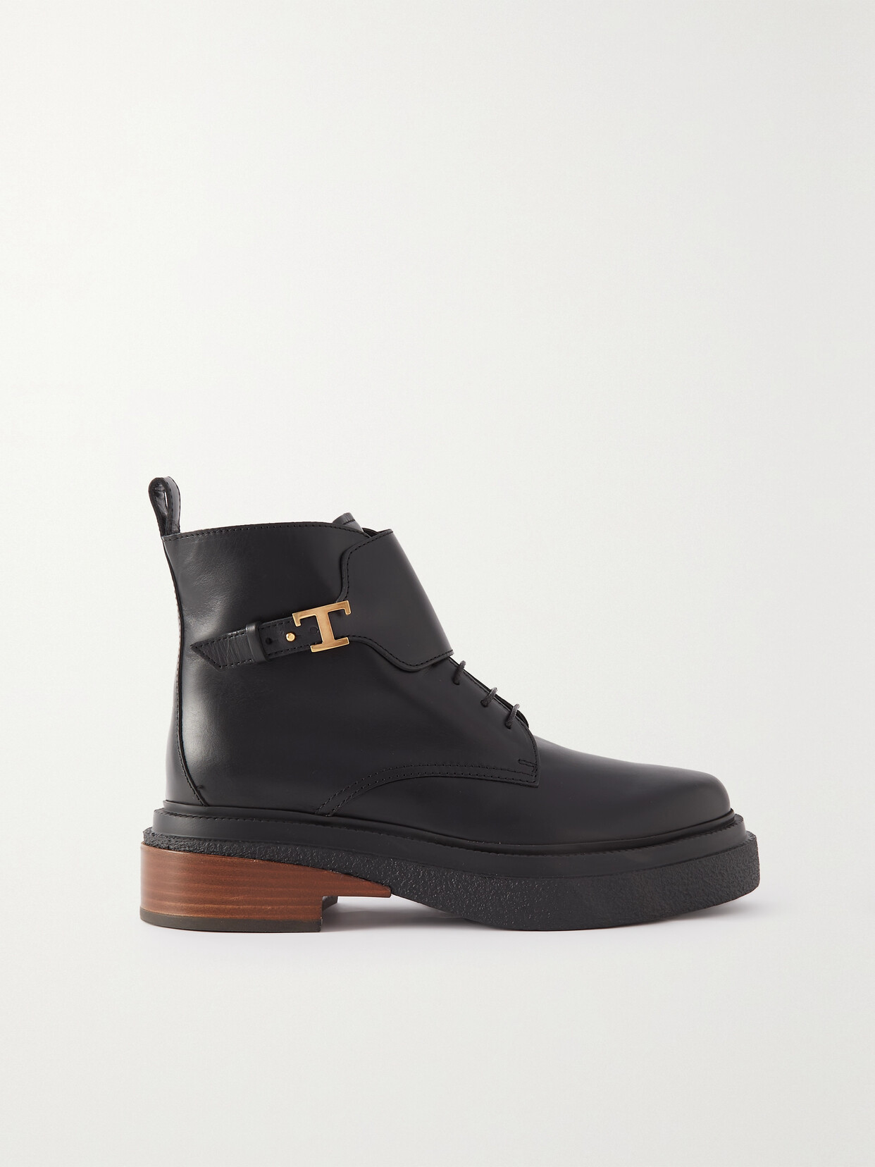 Shop Tod's Buckled Leather Lace-up Boots In Black